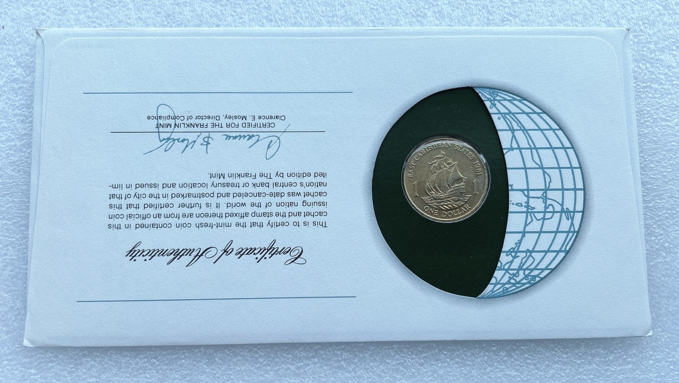 全场一元起拍 富兰克林世界钱币系列-邮币封 第16期 东加勒比1981年1元 邮票纪念封