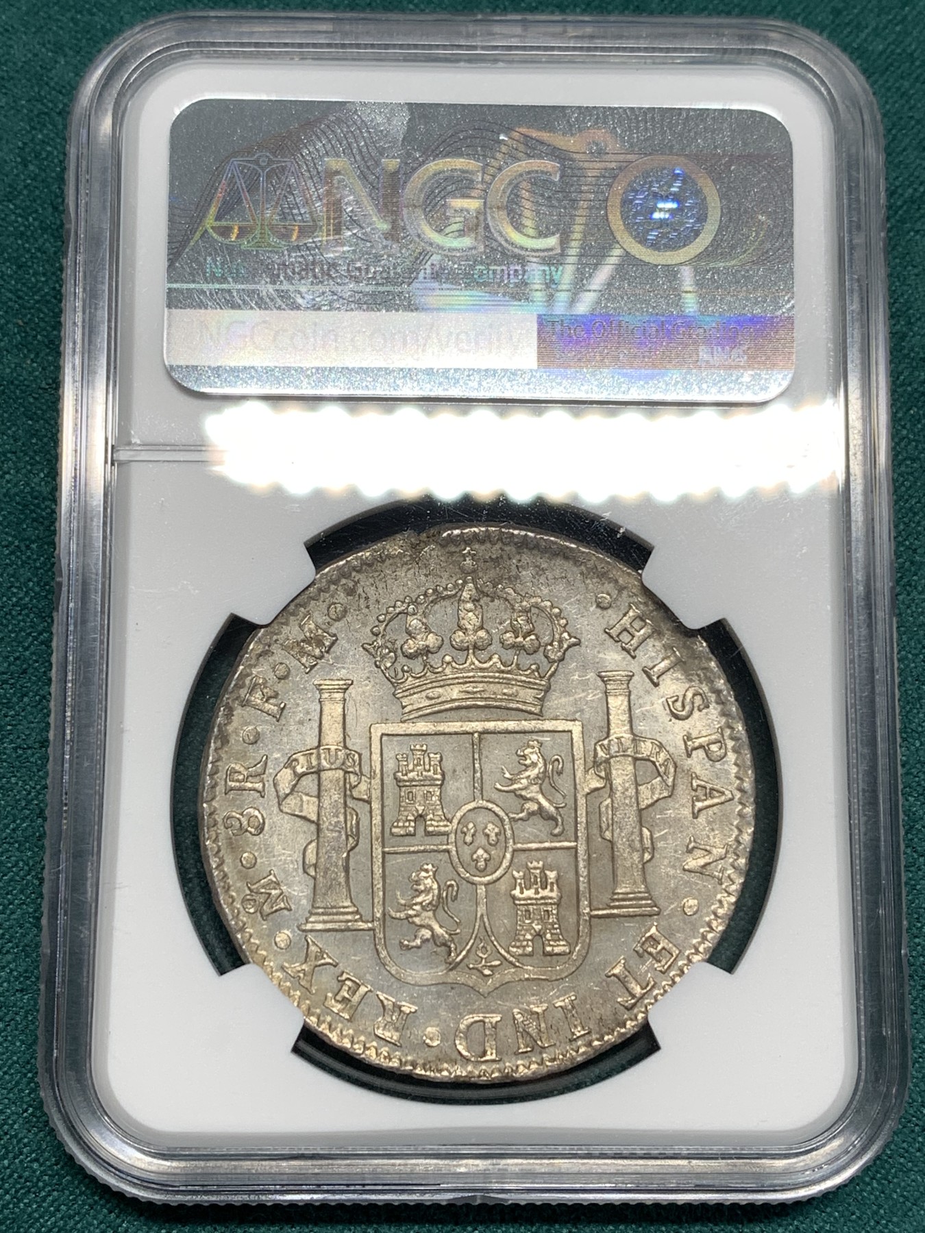 《竞宝斋》第190场-周日，周一 2场 (全场包邮) NGC-MS60 西属墨西哥 卡四 双柱 1798 MO FM 8瑞尔 大银币 外拍疯涨