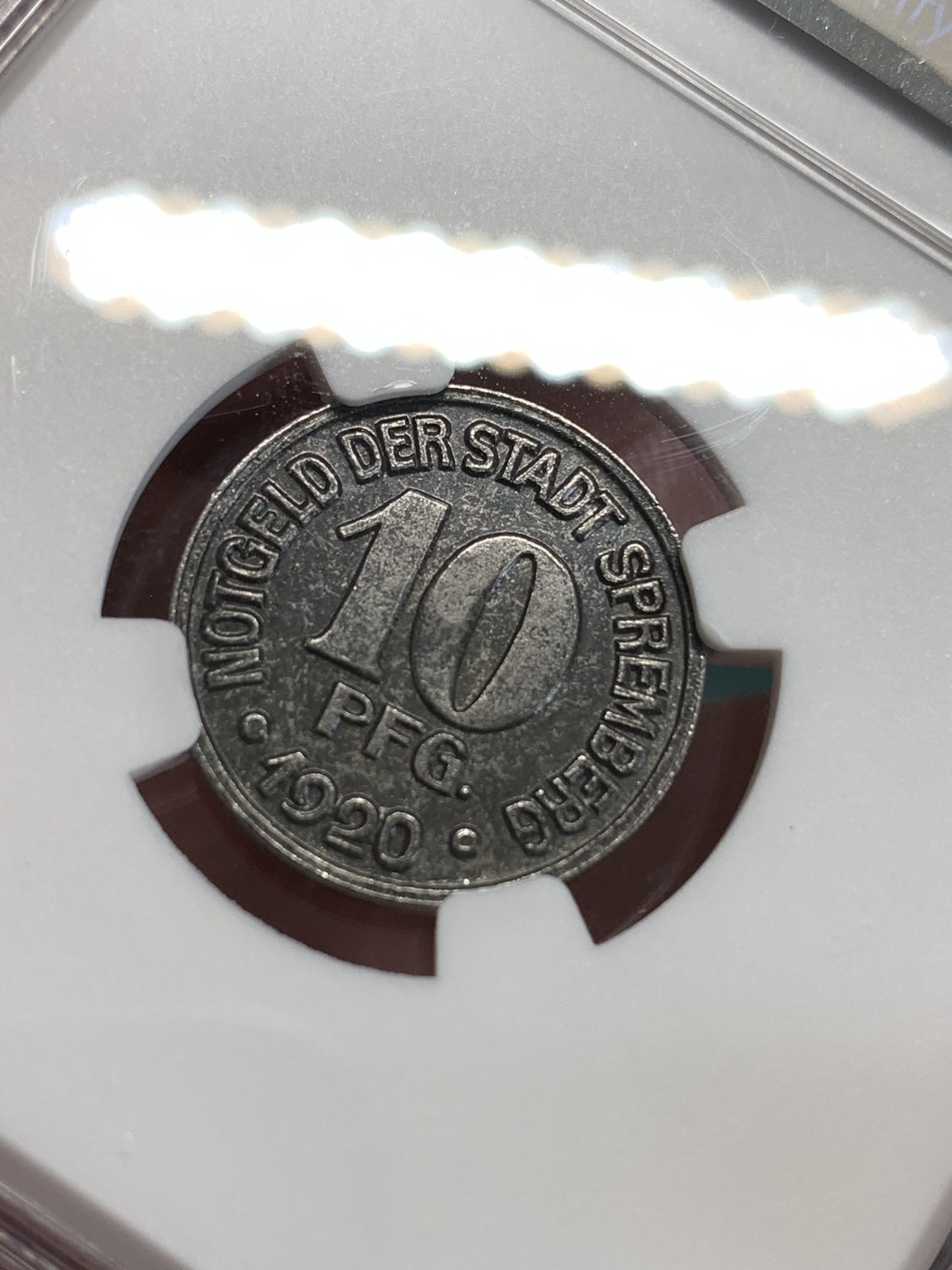 《竞宝斋》第190场-周日，周一 2场 (全场包邮) NGC-MS62 德国1920年德紧10芬尼铁币 自然包浆 保存难得