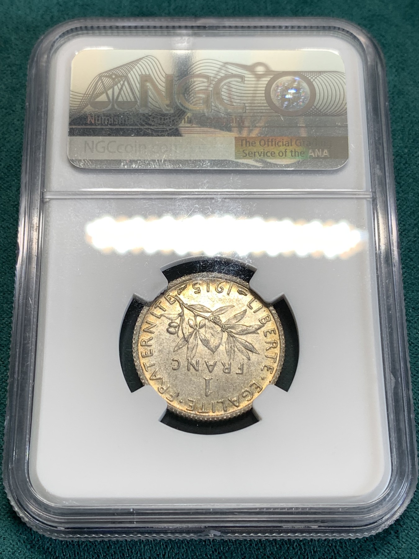 《竞宝斋》第190场-周日，周一 2场 (全场包邮) NGC-MS62 法国1915年播种女神1法郎银币 章牌大师罗蒂设计 经典的行走女神