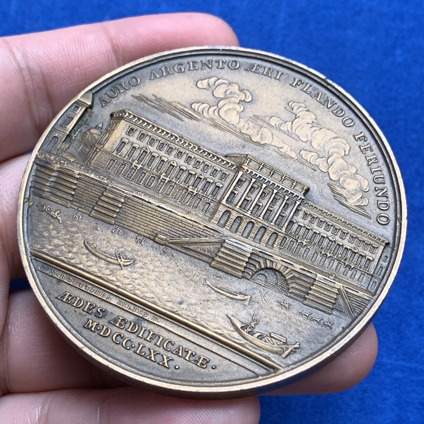 《竞宝斋》第190场-周日，周一 2场 (全场包邮) 法国 路易十五 1770 巴黎造币厂 建成纪念铜章 超大规格117克 64.8mm直径 本枚应该是早期复刻版 细节好 高浮雕