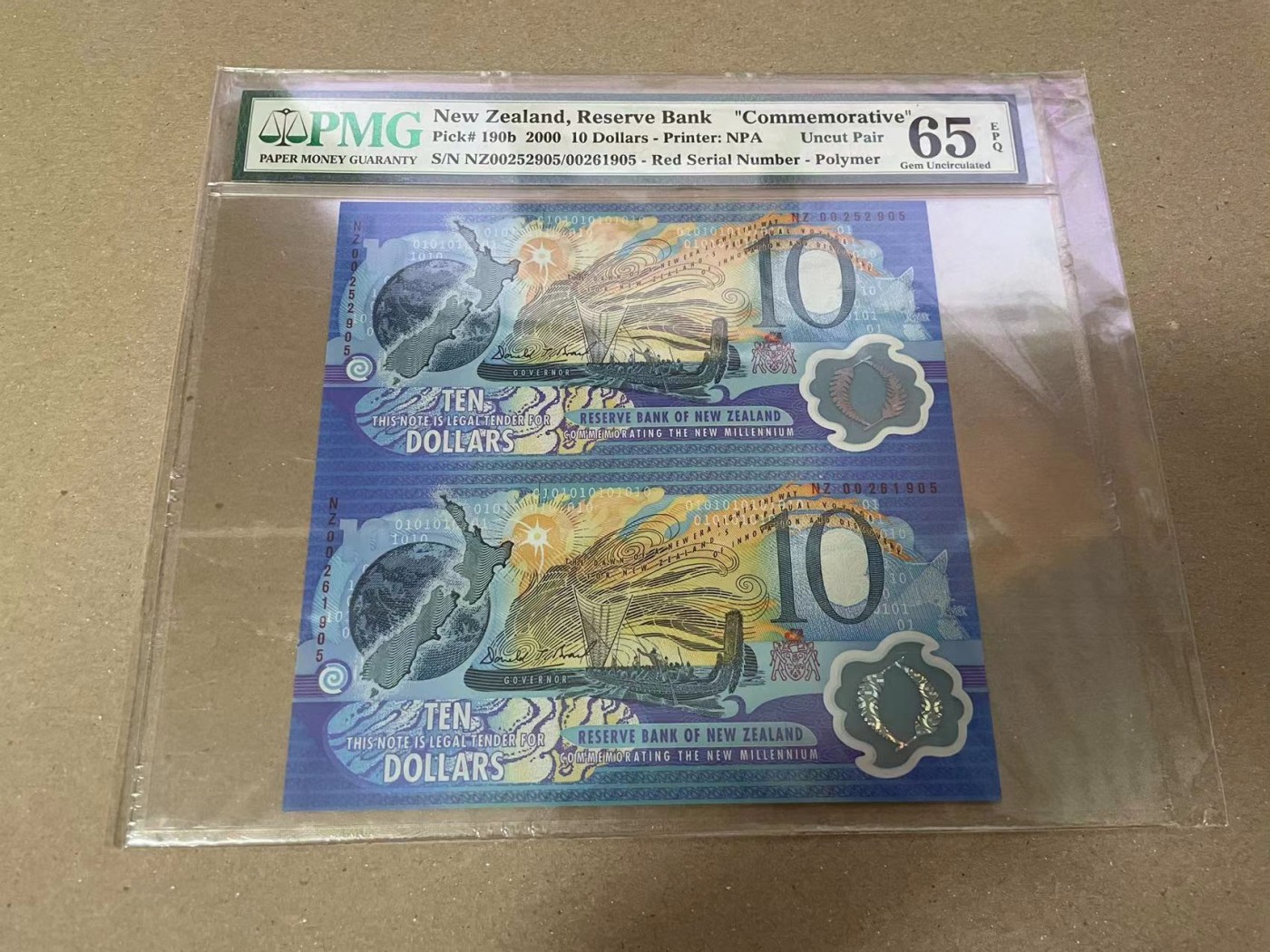 【Blue Auction】✨世界纸币精拍第360期【精】——Irish Free State 【两联体 无47】新西兰 2000年10元 PMG65EPQ 纪念钞