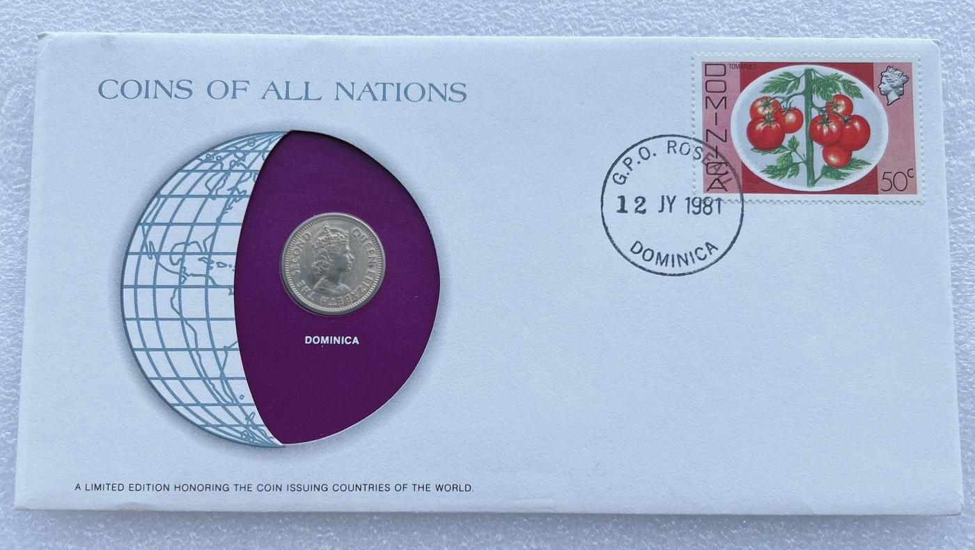 全场一元起拍 富兰克林世界钱币系列-邮币封 第16期 多米尼加1965年5分硬币邮票首日封