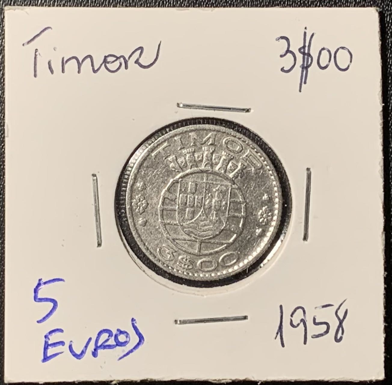 紫瑗钱币——第296期拍卖 东帝汶 1958年 3埃斯库多 3.5克 0.65银