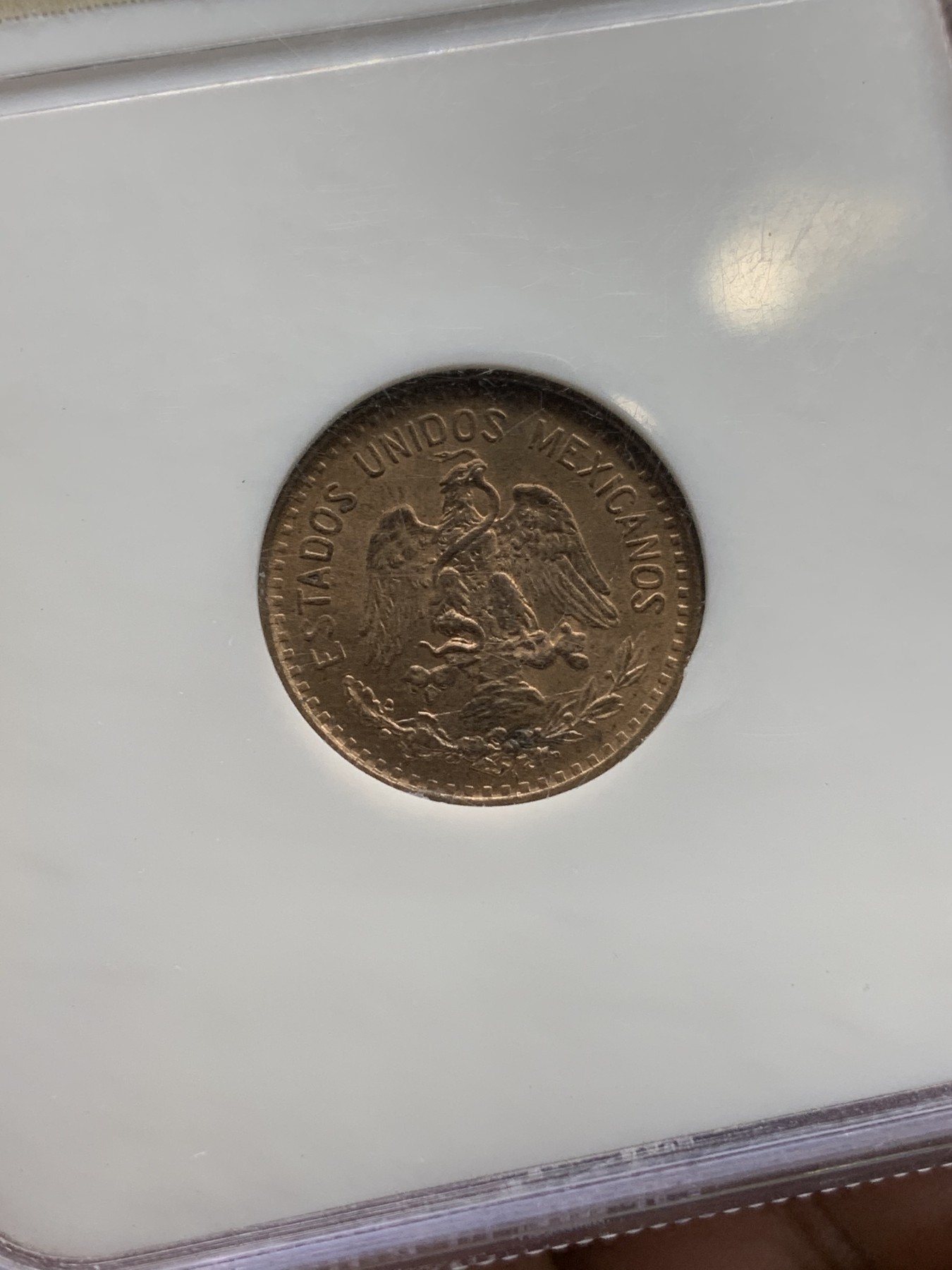 《竞宝斋》第190场-周日，周一 2场 (全场包邮) NGC MS65RB 墨西哥1906年1分铜鹰洋 超级老盒高分 铜光底板都十分漂亮