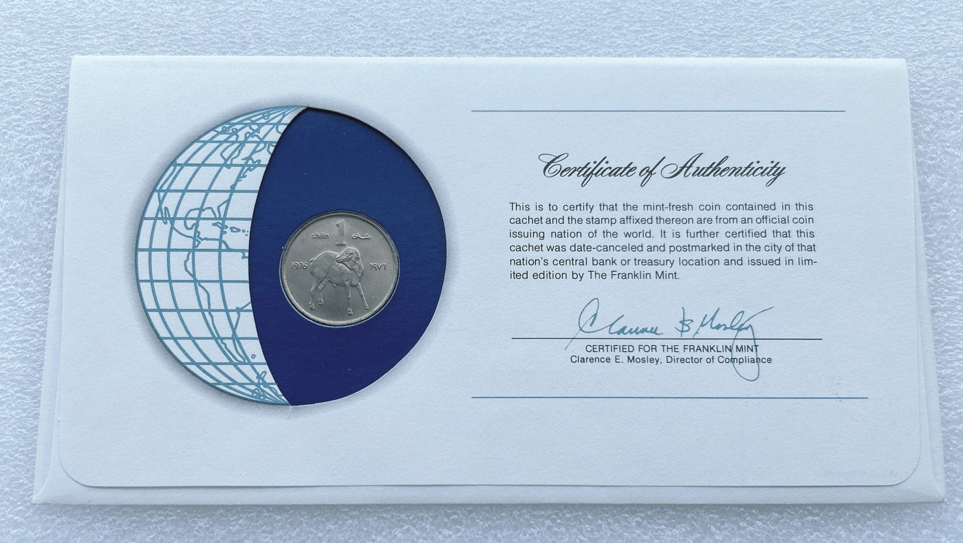 全场一元起拍 富兰克林世界钱币系列-邮币封 第16期 索马里1976年1先令 邮币封