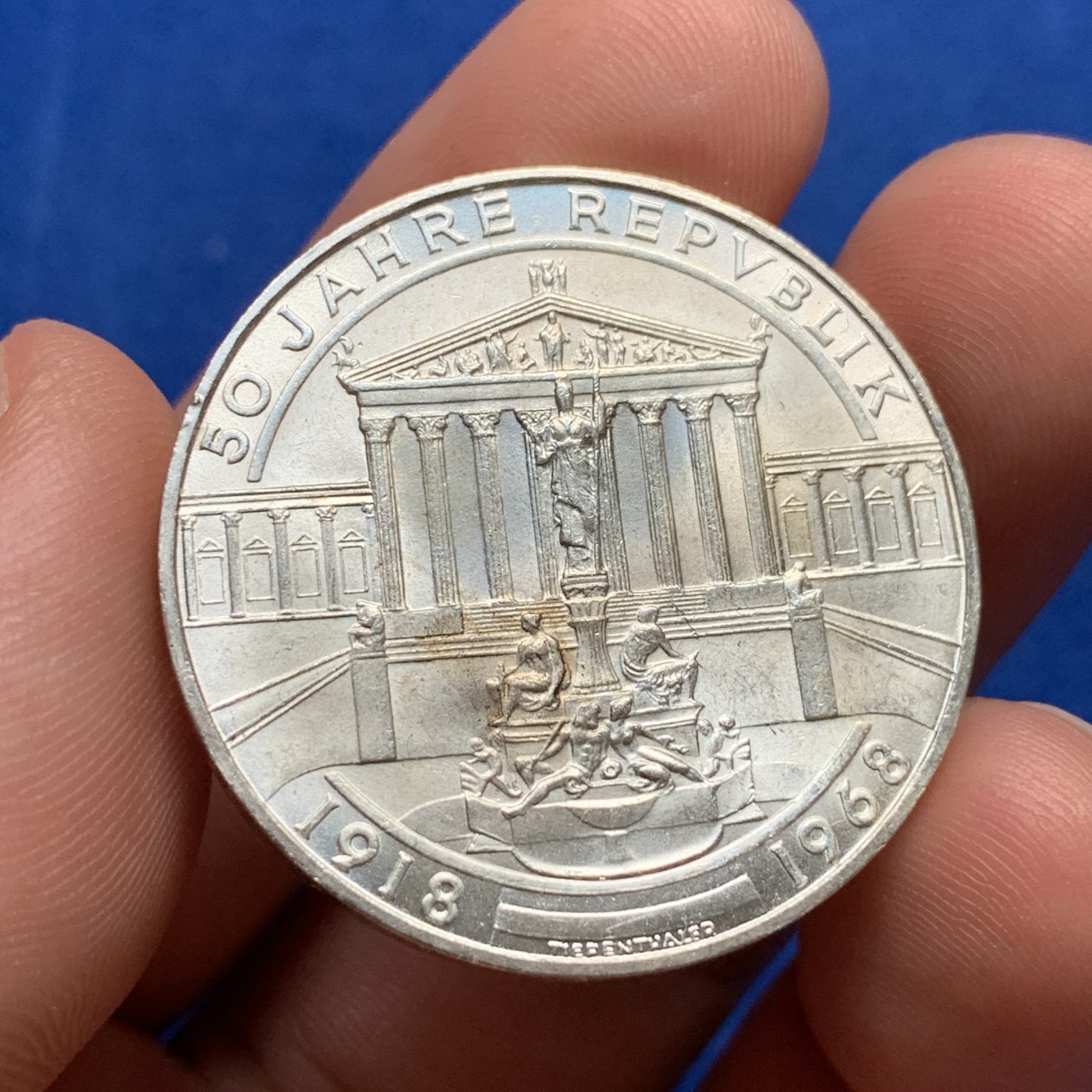 《竞宝斋》第190场-周日，周一 2场 (全场包邮) 奥地利  1968年50先令  第二共和国建国50周年纪念银币  20克  0.9银 UNC