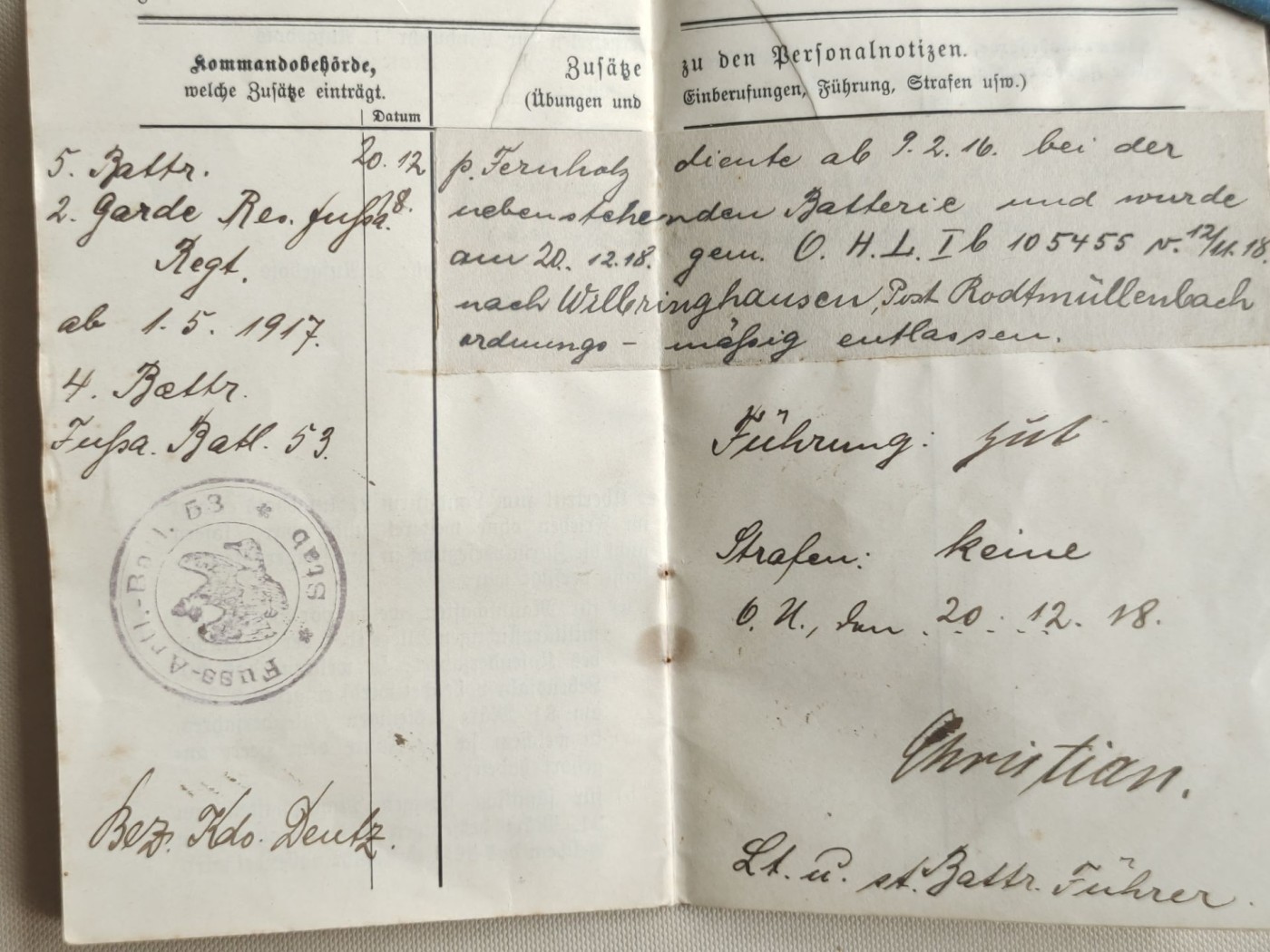 老威廉第四次麦稀奇拍卖 帝德士兵证1 [第2禁卫后备步炮团]，属于威廉·弗雷德里希。获得过二级铁十字