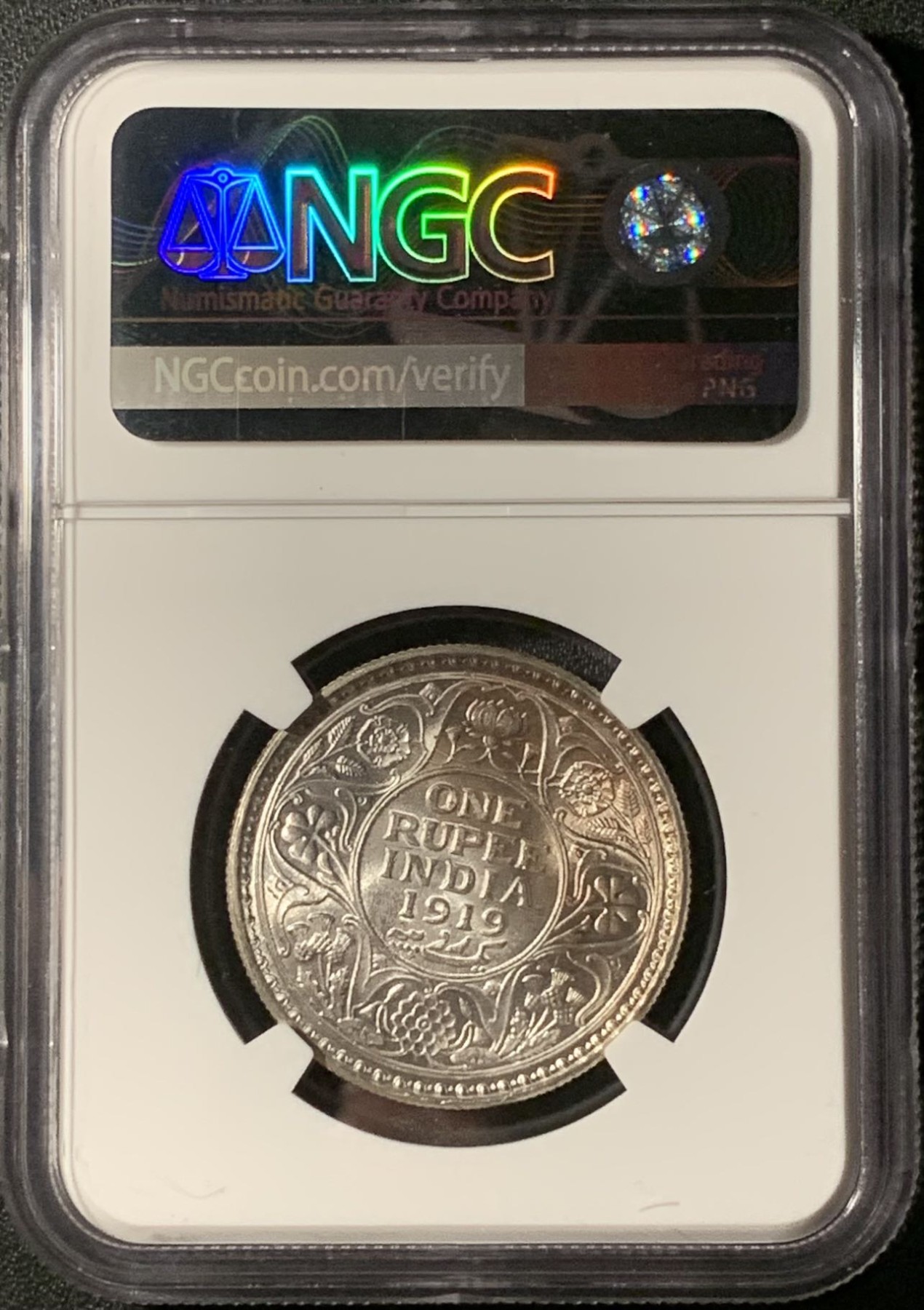 紫瑗钱币——第296期拍卖 英属印度 1919年 C版 乔治五世 1卢比 银币 NGC MS62