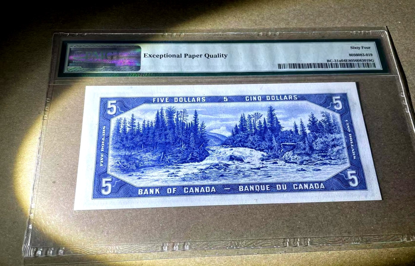 【Blue Auction】✨世界纸币精拍第360期【精】——Irish Free State 【魔鬼脸 A/C首发冠】加拿大1954年5元 水獭瀑布 PMG64EPQ 全新原票 状态很好 年轻女王 精美