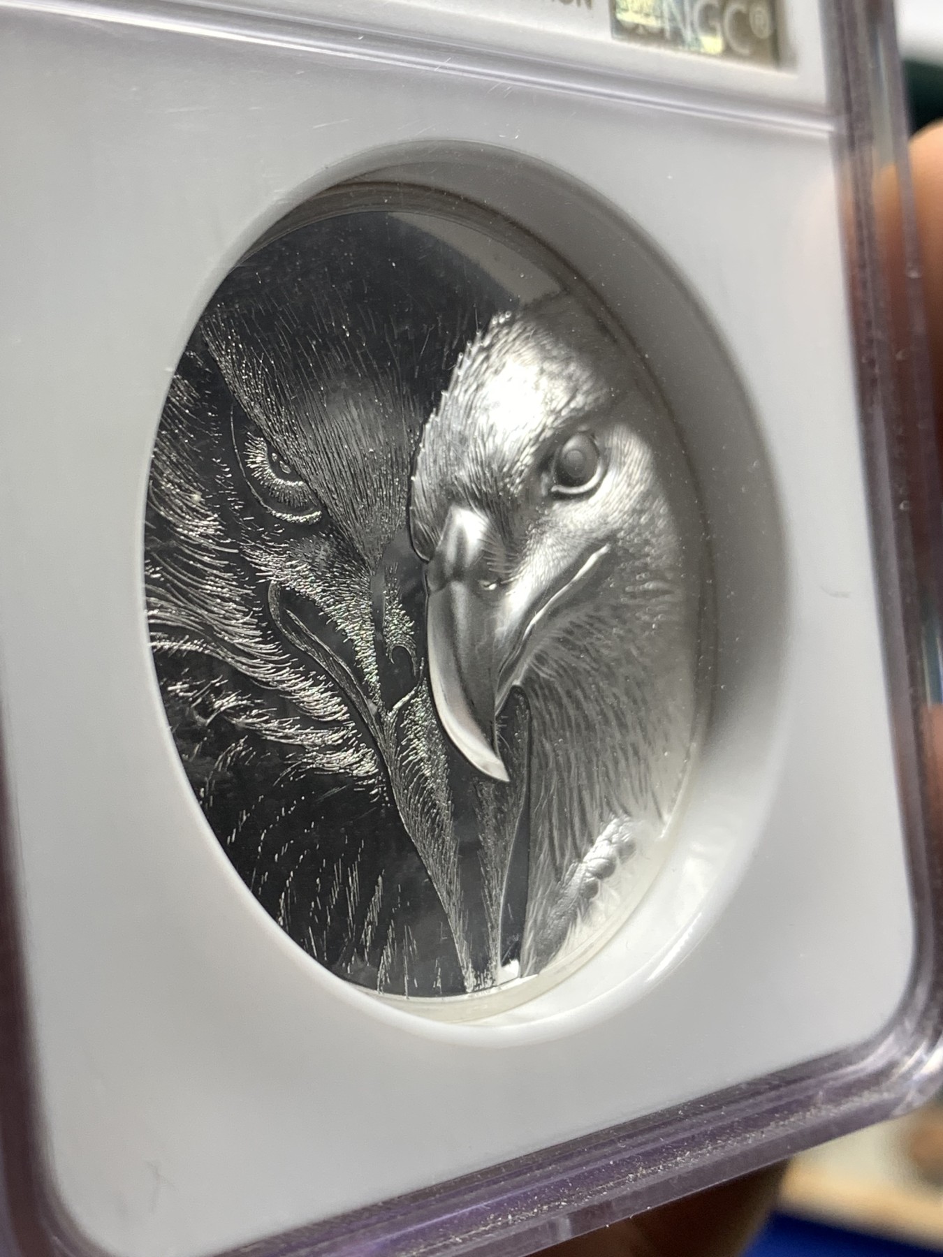 《竞宝斋》第190场-周日，周一 2场 (全场包邮) NGC PF70分 满分 蒙古2020双面高浮雕雄鹰1盎司 克劳斯世界硬币大奖最佳创意币提名