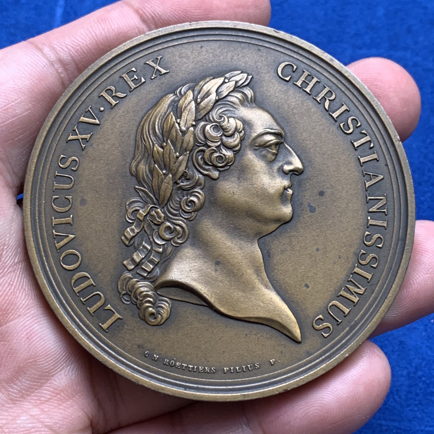 《竞宝斋》第190场-周日，周一 2场 (全场包邮) 法国 路易十五 1770 巴黎造币厂 建成纪念铜章 超大规格117克 64.8mm直径 本枚应该是早期复刻版 细节好 高浮雕