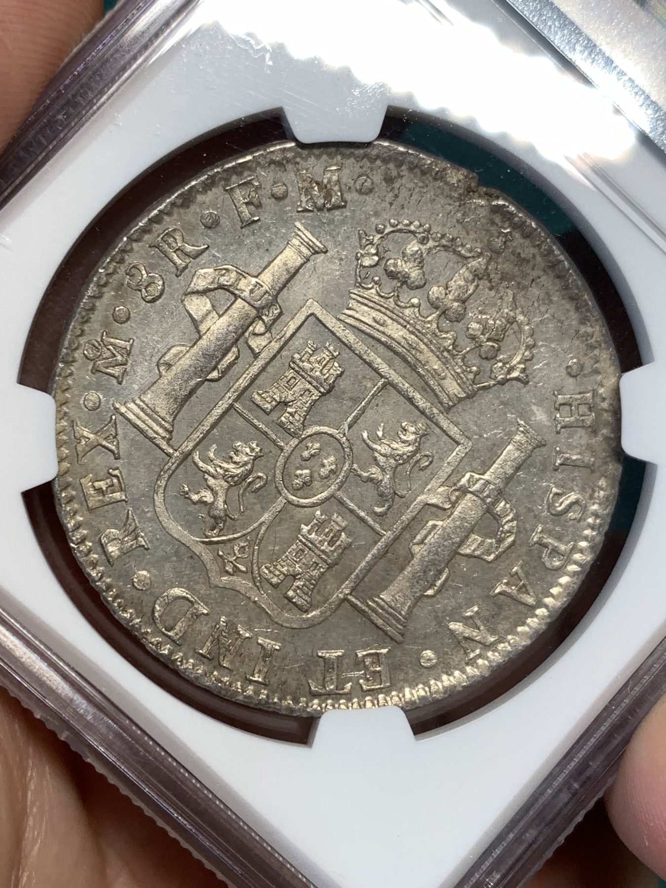 《竞宝斋》第190场-周日，周一 2场 (全场包邮) NGC-MS60 西属墨西哥 卡四 双柱 1798 MO FM 8瑞尔 大银币 外拍疯涨