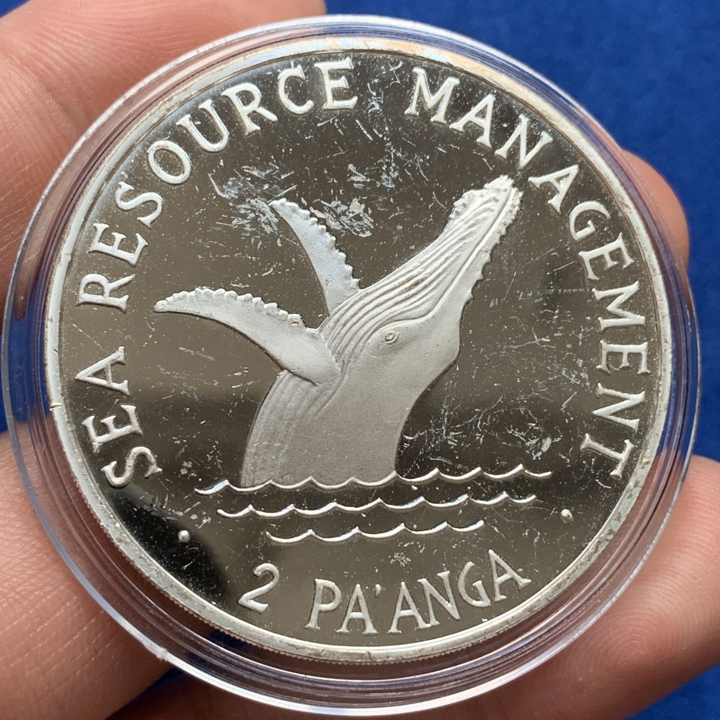 《竞宝斋》第190场-周日，周一 2场 (全场包邮) 汤加 1980年 海洋环境保护 FAO 2P大银币  36.6克999银 比目录的35克还多了不少 发行量少