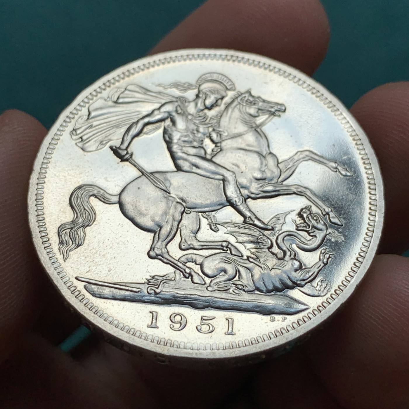 《竞宝斋》第190场-周日，周一 2场 (全场包邮) 英国1951年乔治六世 最后的马剑克朗型纪念币 盒证全