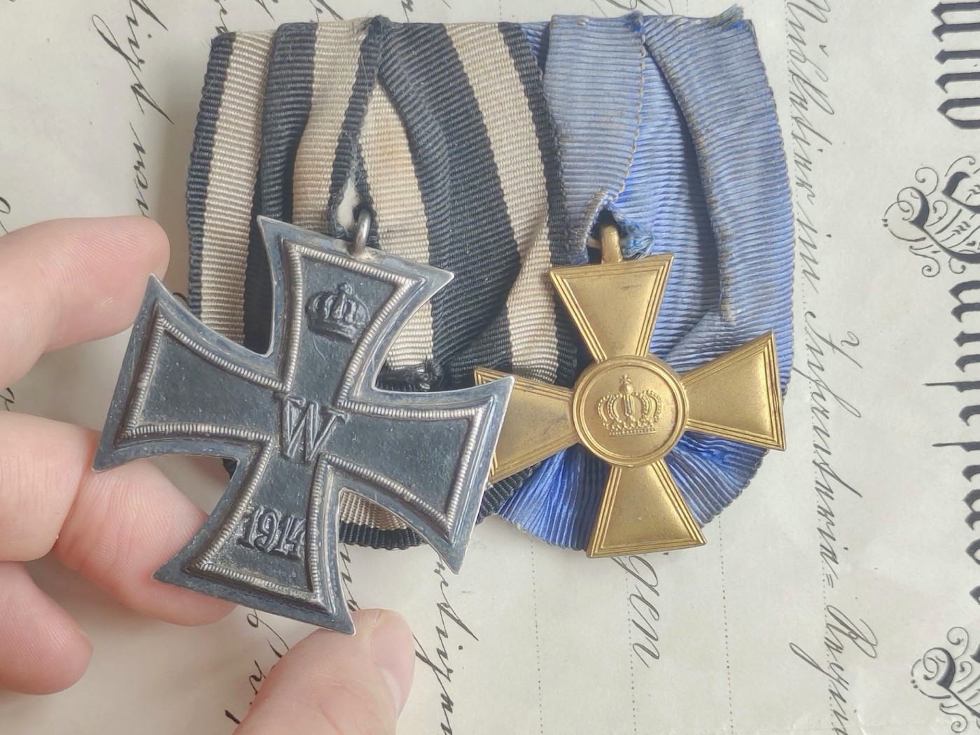 老威廉第四次麦稀奇拍卖 帝德二铁+15年服役二联排。背打DRP标（德意志帝国专利局标）