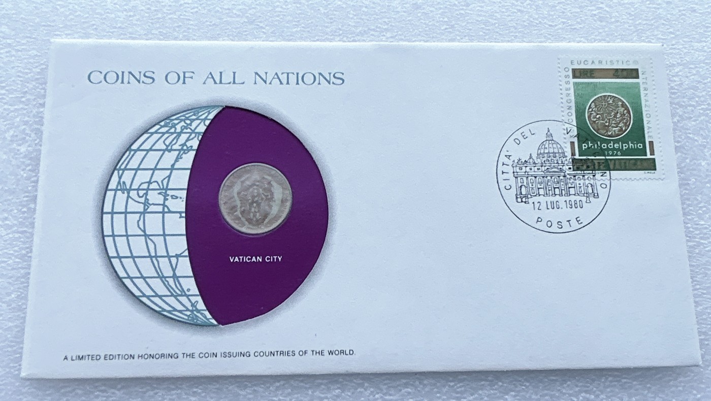 全场一元起拍 富兰克林世界钱币系列-邮币封 第16期 梵蒂冈20里拉 邮币封