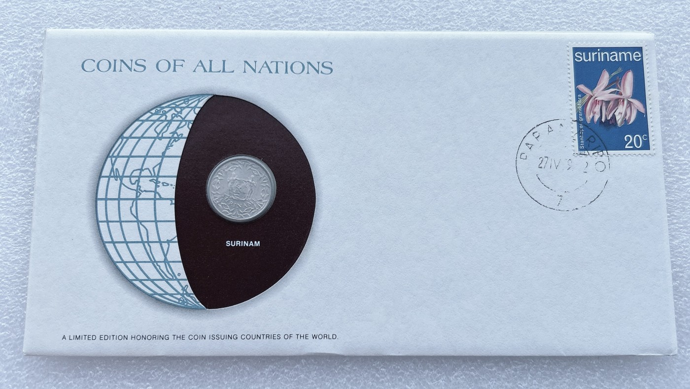 全场一元起拍 富兰克林世界钱币系列-邮币封 第16期 苏里南 邮币封 富兰克林封装