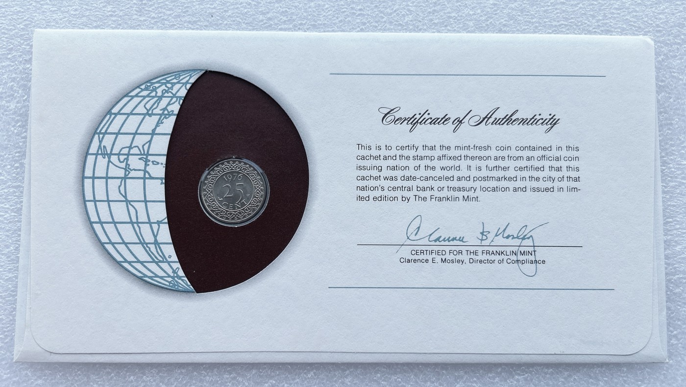 全场一元起拍 富兰克林世界钱币系列-邮币封 第16期 苏里南 邮币封 富兰克林封装