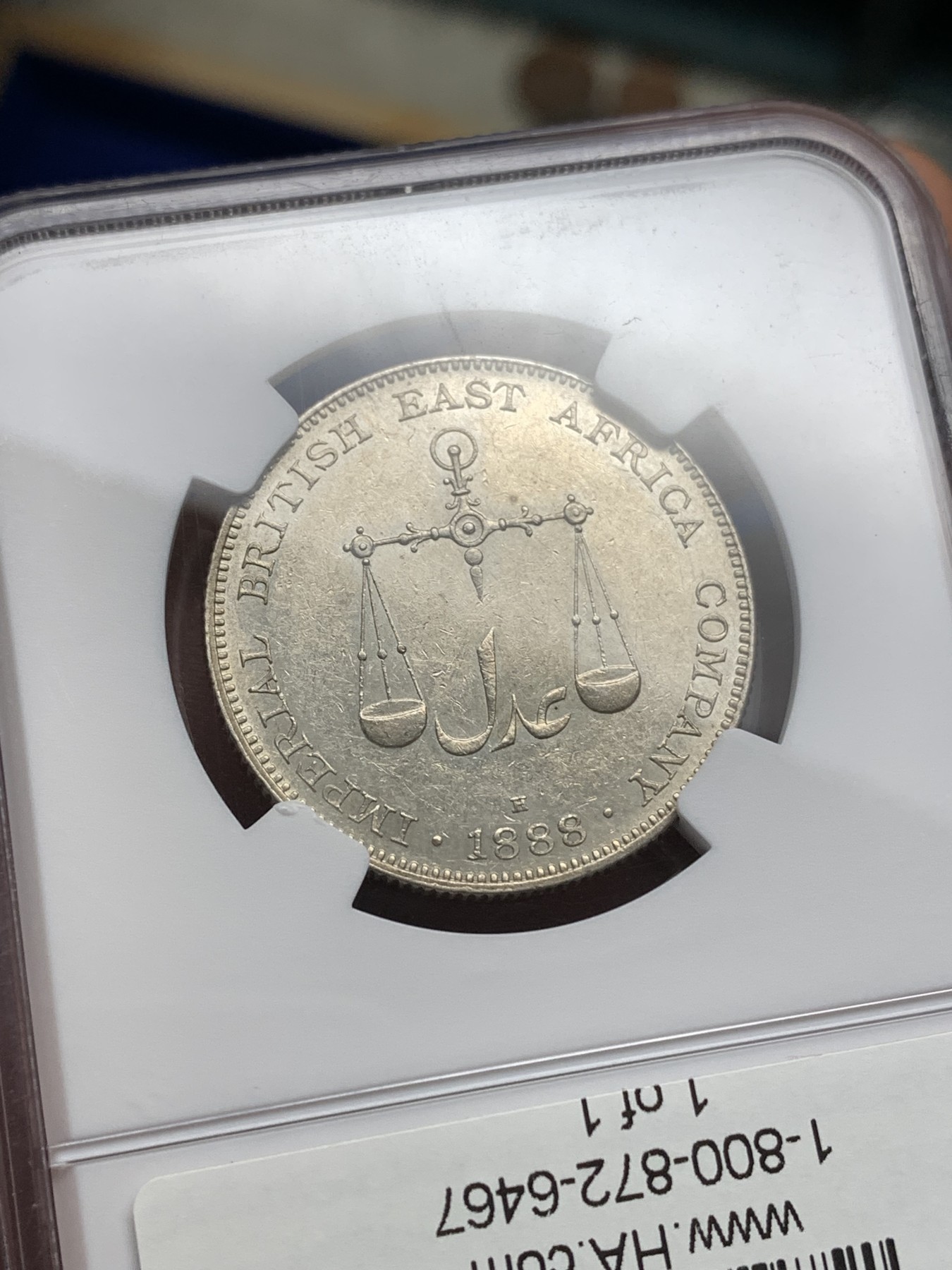 《竞宝斋》第190场-周日，周一 2场 (全场包邮) 1888好年份 NGC MS61 英属蒙巴萨1卢比银币 高分好品