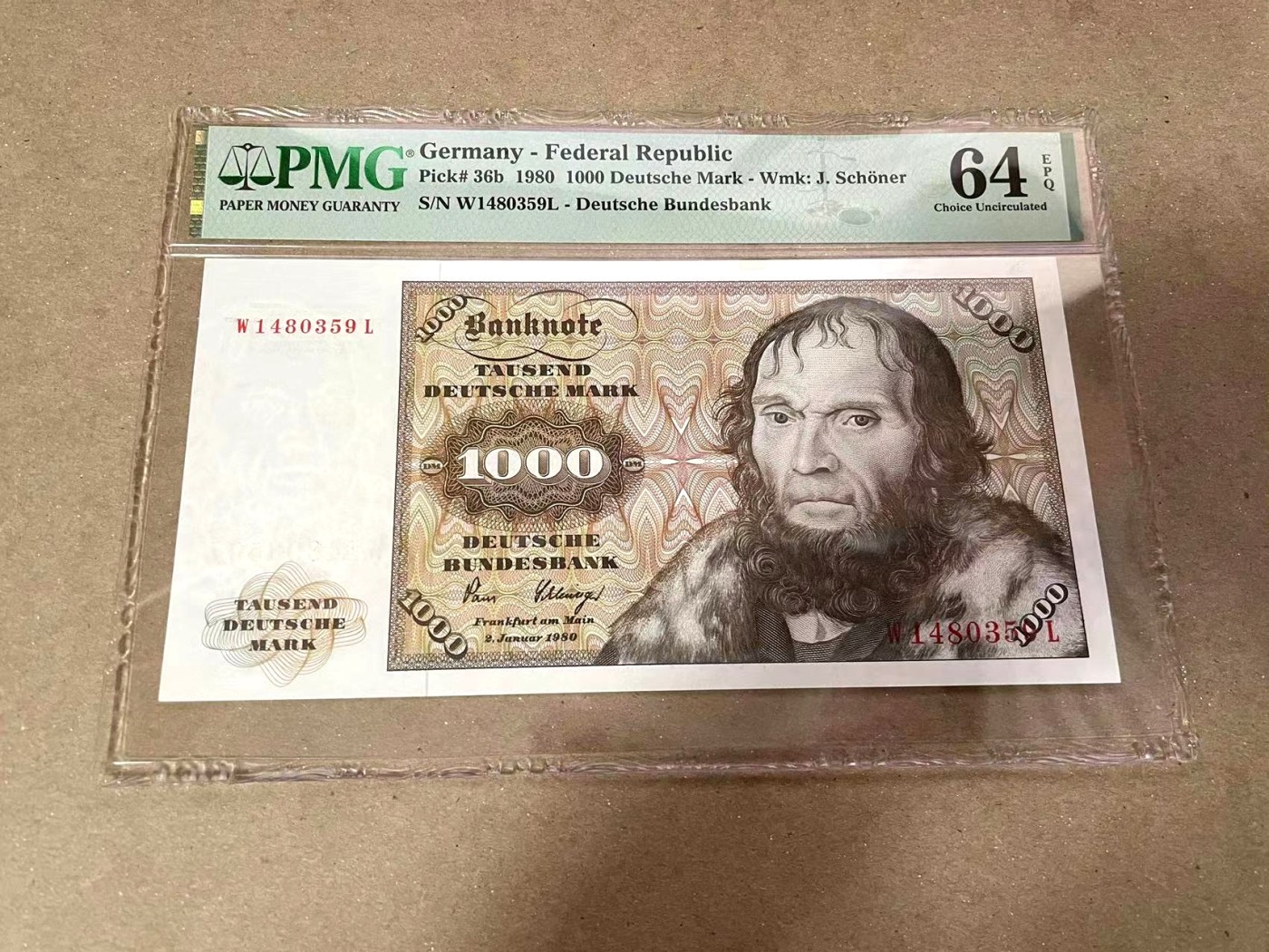 【Blue Auction】✨世界纸币精拍第360期【精】——Irish Free State 德国 1980年1000马克 经典舍那 PMG64EPQ 全新原票 性价比极高 雕刻精美