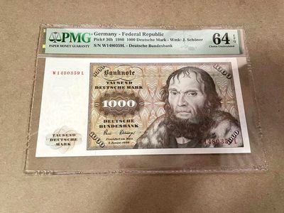 【Blue Auction】✨世界纸币精拍第360期【精】——Irish Free State - 德国 1980年1000马克 经典舍那 PMG64EPQ 全新原票 性价比极高 雕刻精美