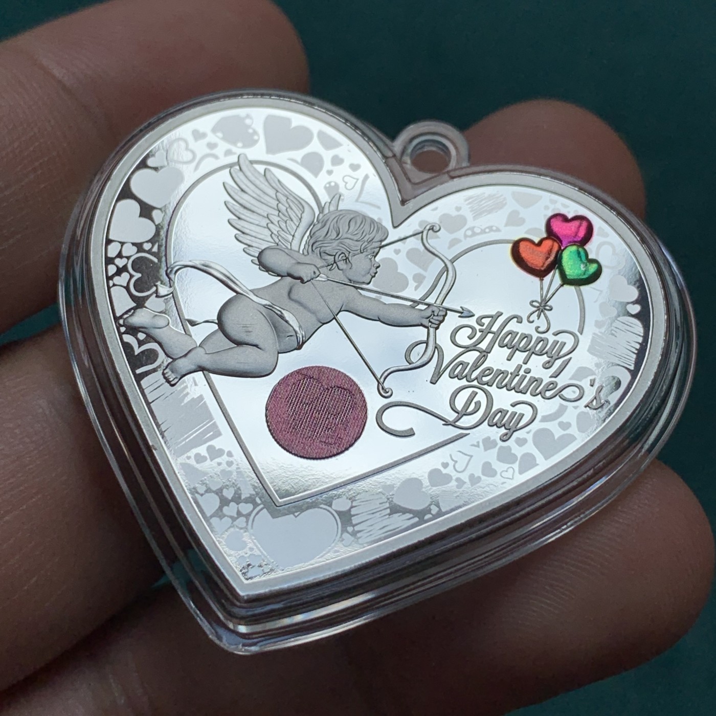 《竞宝斋》第190场-周日，周一 2场 (全场包邮) 中国 2019 天使丘比特 爱情熊猫 心型银章 999银25克 带编号 N可评级