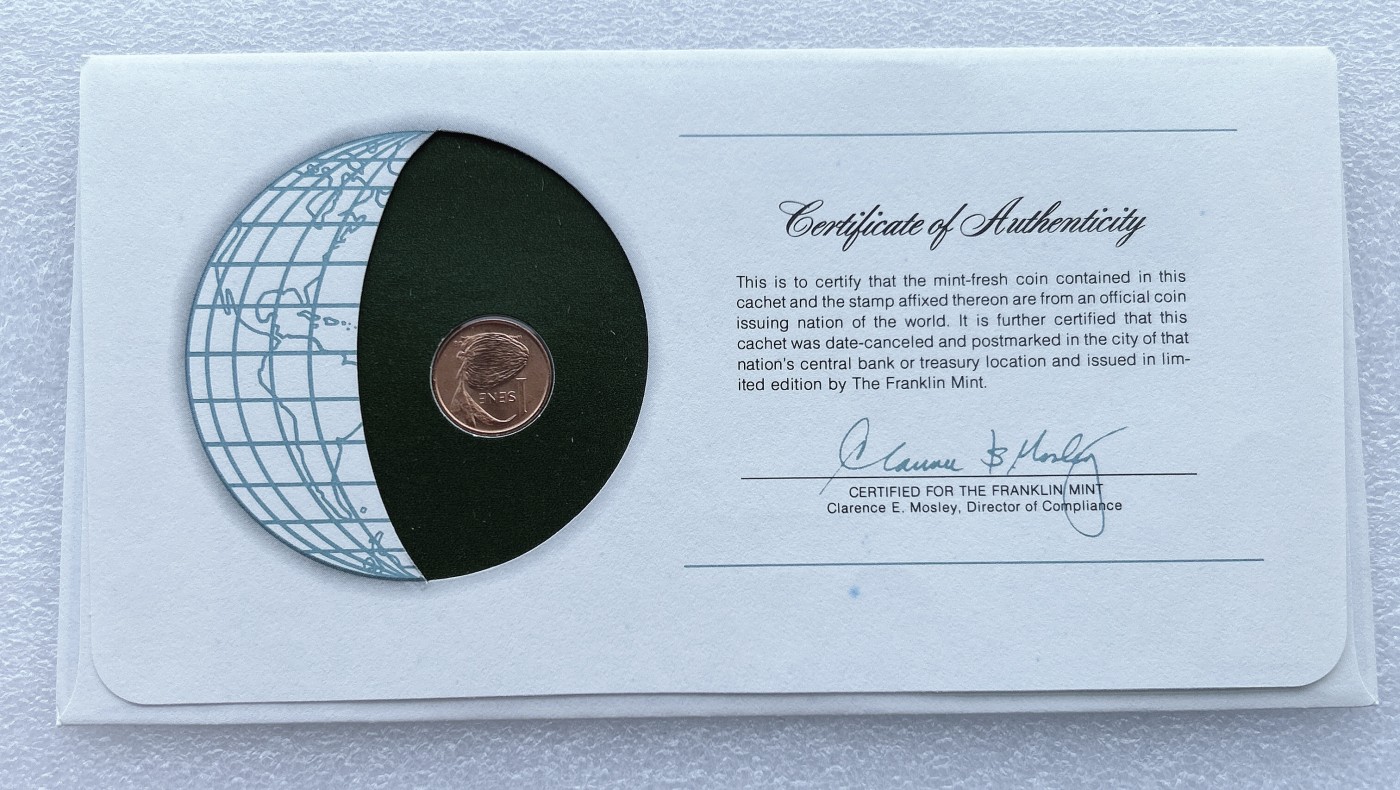 全场一元起拍 富兰克林世界钱币系列-邮币封 第16期 萨摩亚1974年1分硬币 邮票纪念封