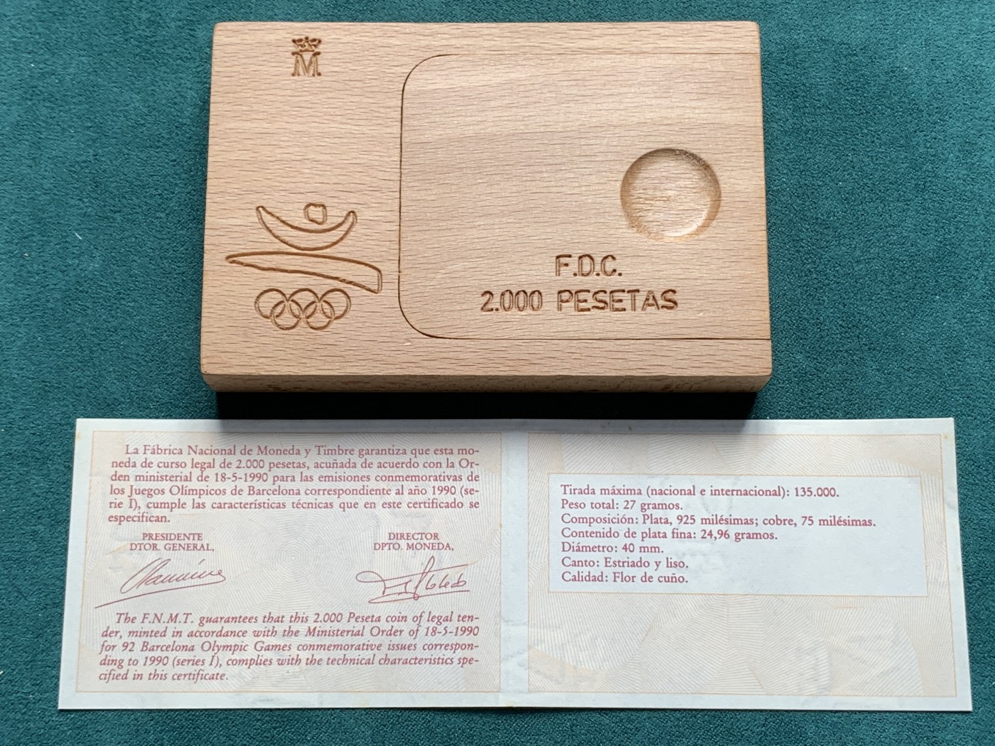 《竞宝斋》第190场-周日，周一 2场 (全场包邮) 西班牙1992年 巴塞罗那奥运射箭 2000比塞塔精制大银币 27克 925银 木盒