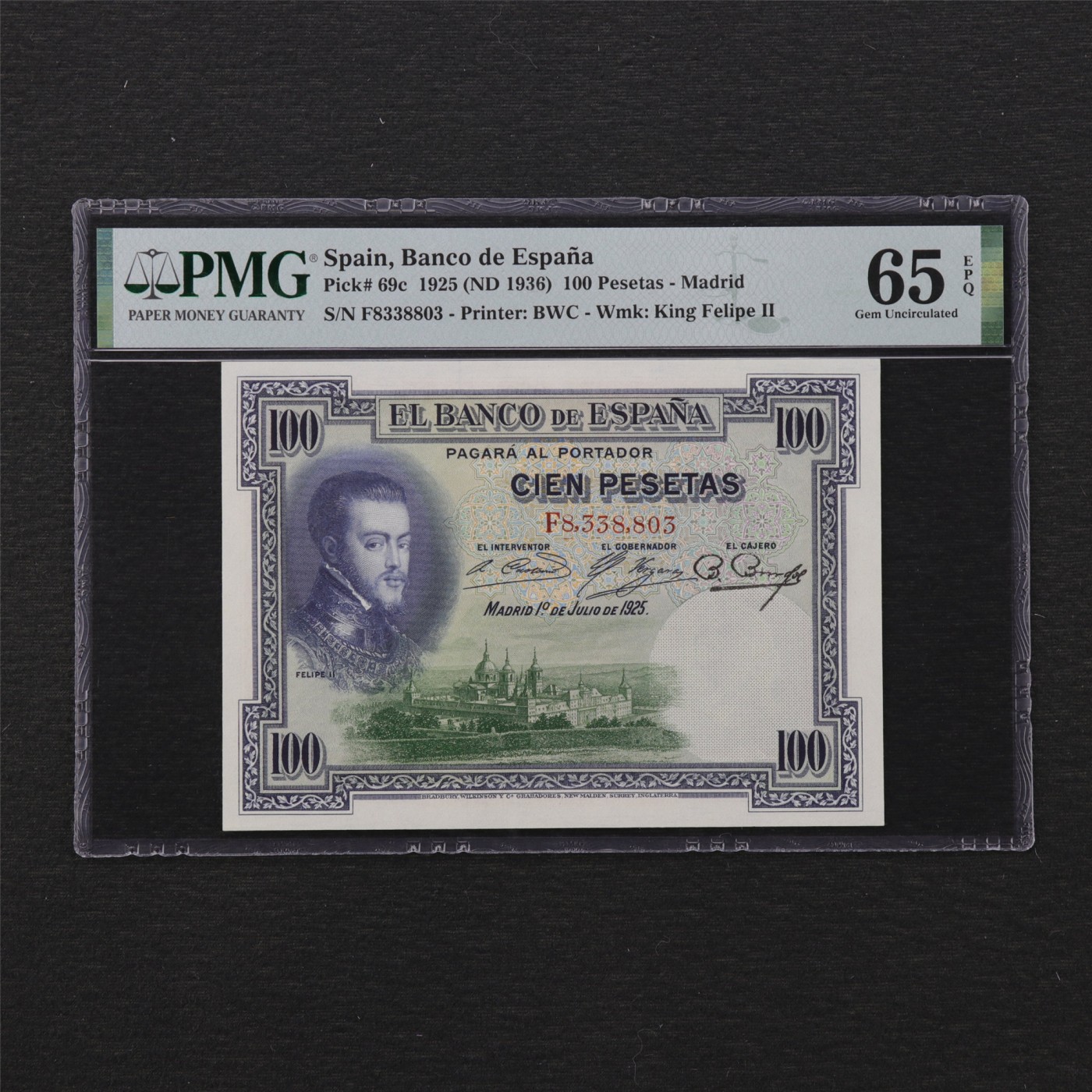 【亘邦集藏】第168期拍卖 1925年 西班牙100比塞塔 PMG 65EPQ 8338803