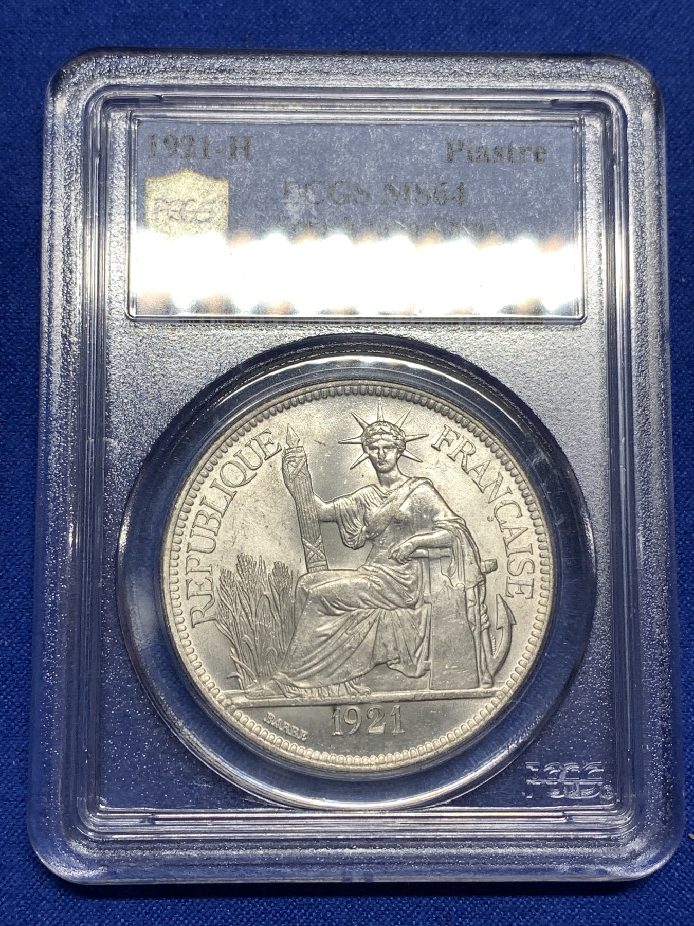 《竞宝斋》第190场-周日，周一 2场 (全场包邮) PCGS MS64 法属印支 1921年H版坐洋银币 亚军分！状态无敌