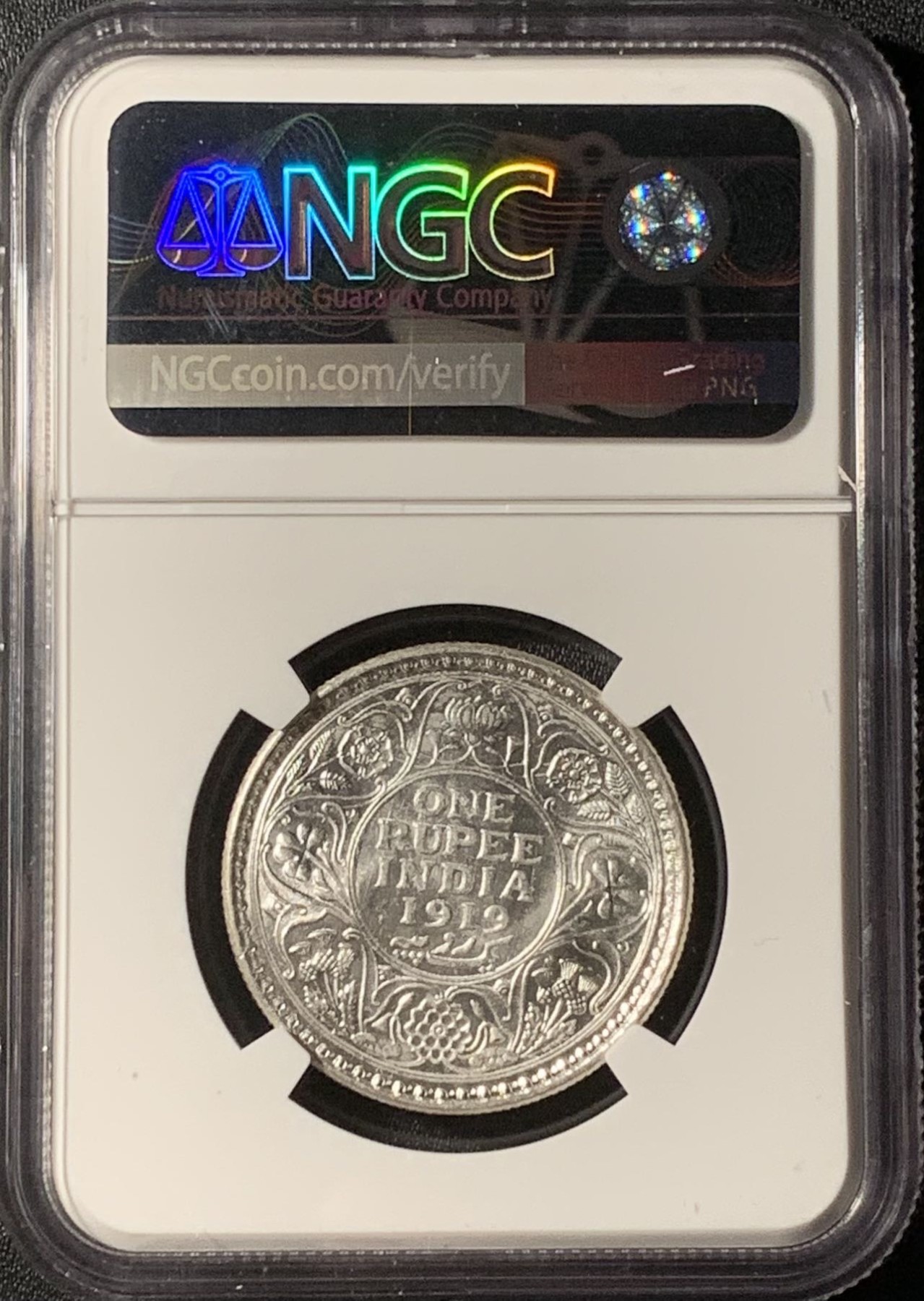 紫瑗钱币——第296期拍卖 英属印度 1919年 C版 乔治五世 1卢比 银币 NGC UNC Detail 