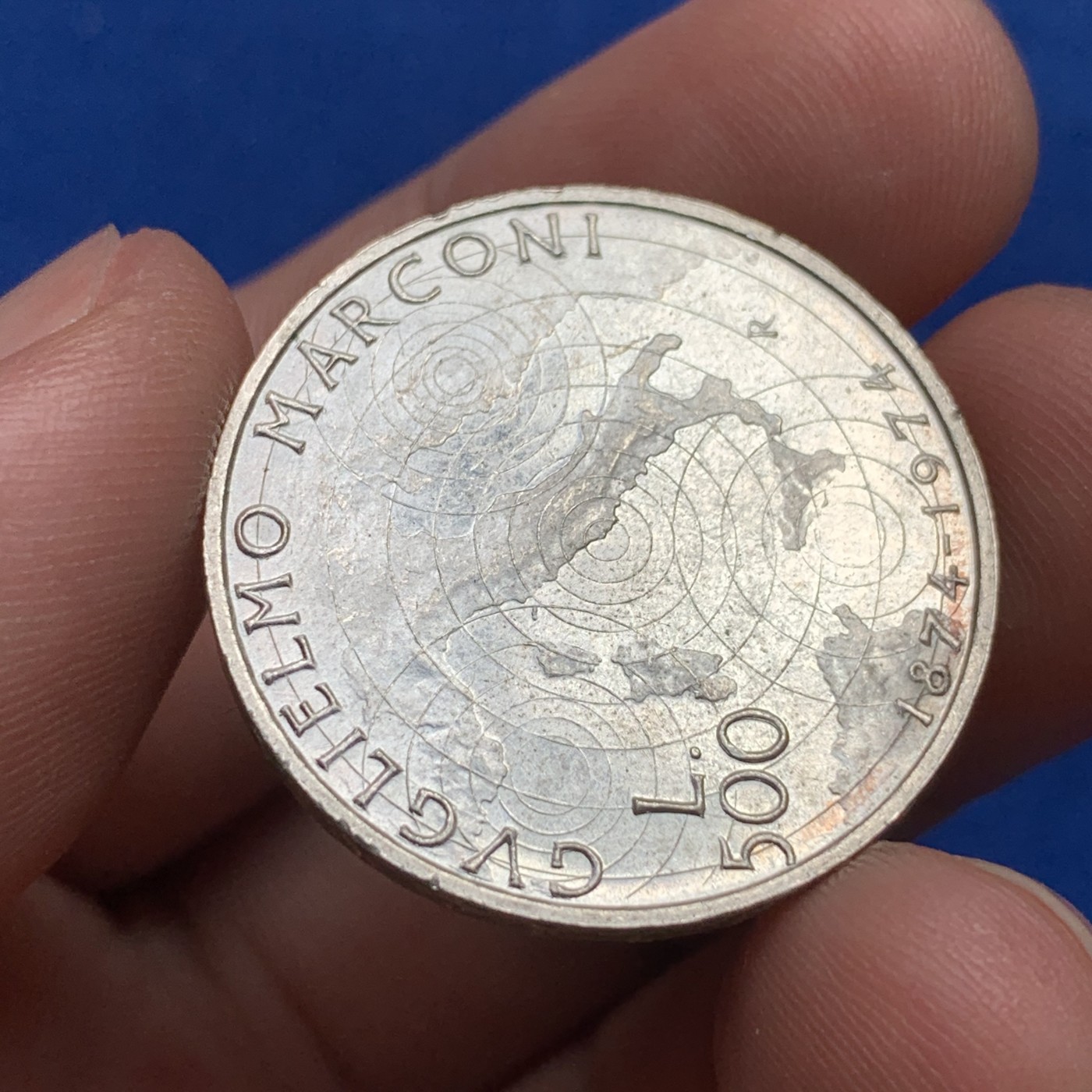 《竞宝斋》第190场-周日，周一 2场 (全场包邮) 意大利1974年马可尼诞辰百年500里拉银币