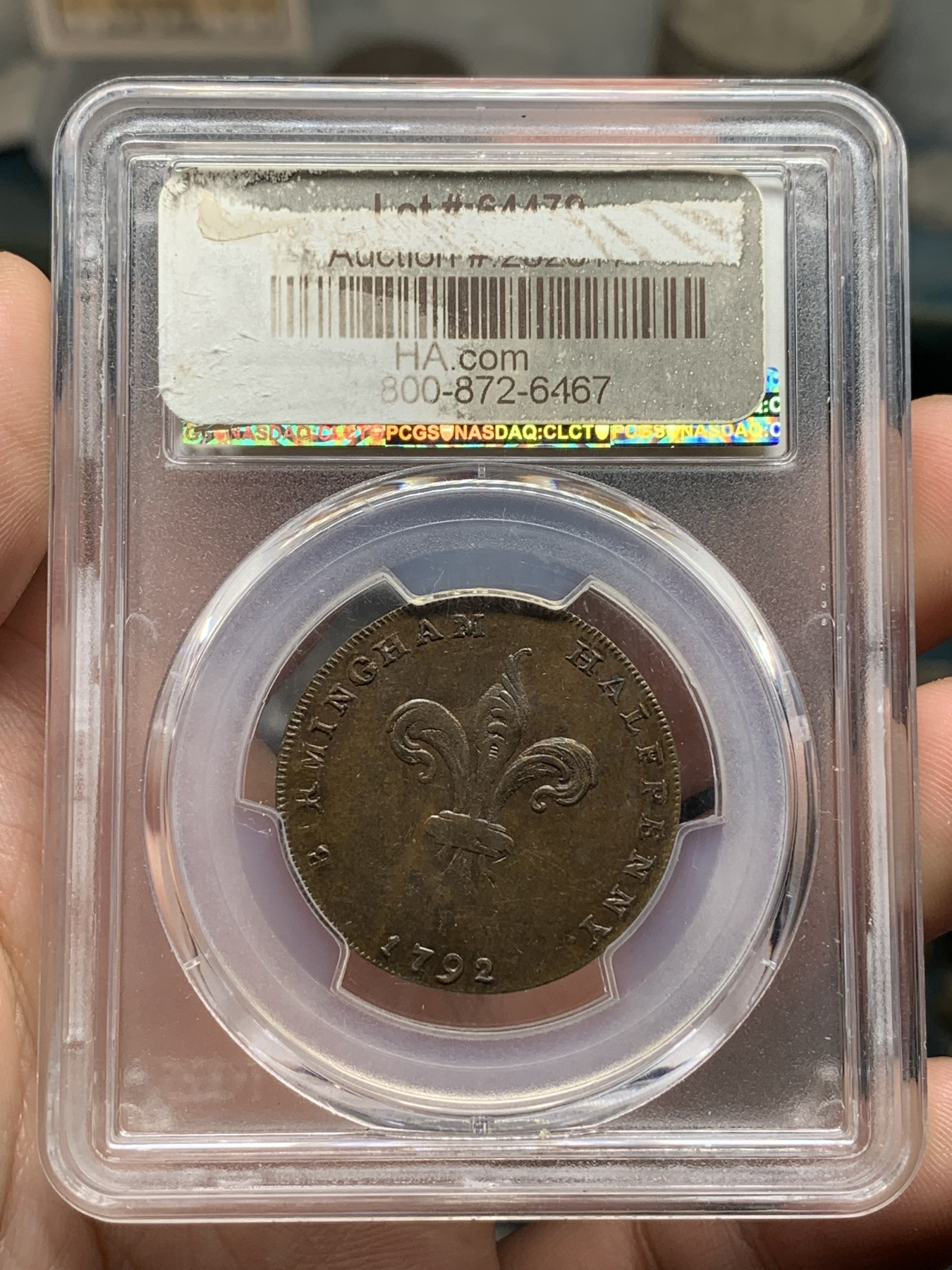 《竞宝斋》第190场-周日，周一 2场 (全场包邮) PCGS MS63BN 英国1792年伯明翰1/2便士代用铜币 冠军分！