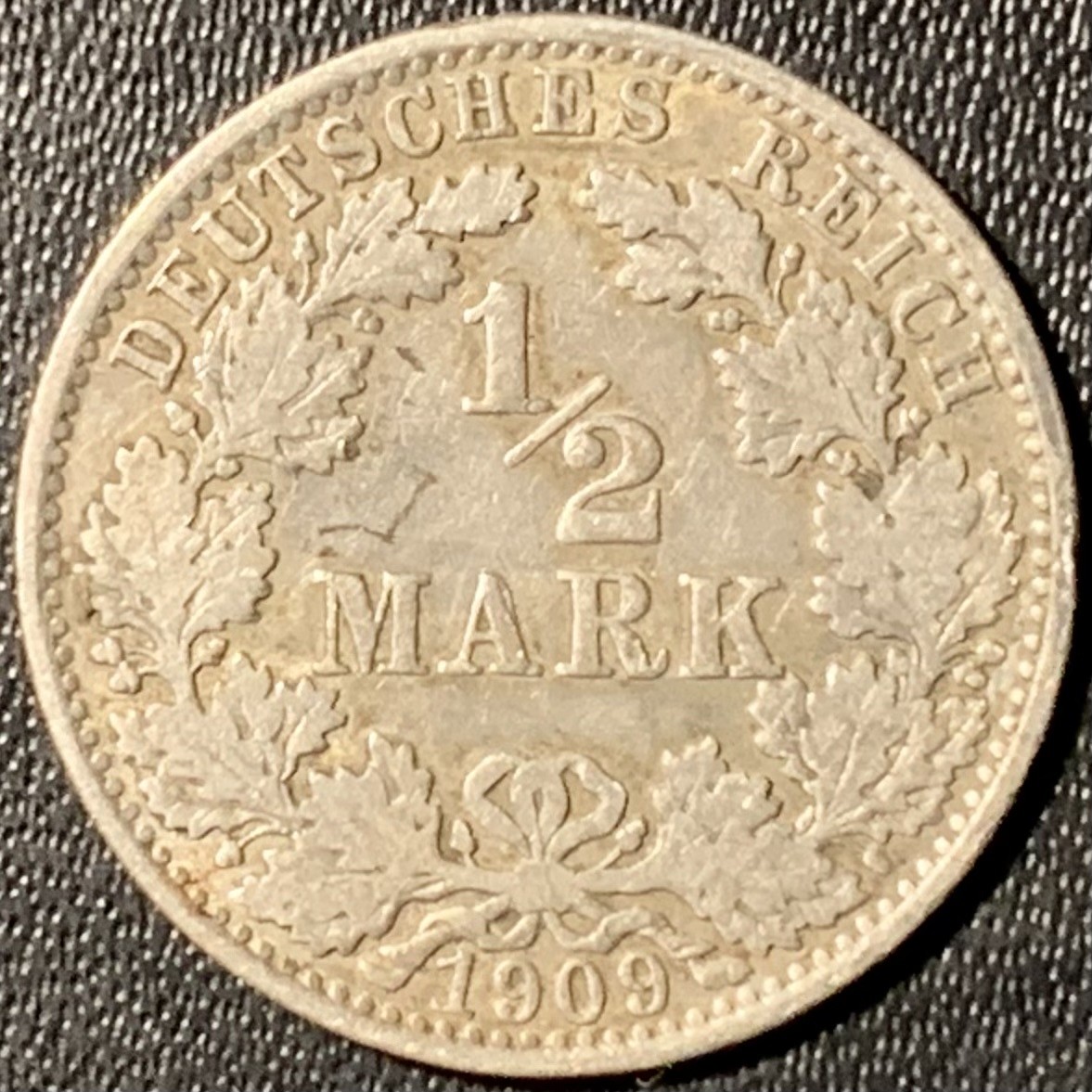 紫瑗钱币——第317期拍卖 德国 1909年 A版 第二帝国 1/2马克 2.77克 0.9银