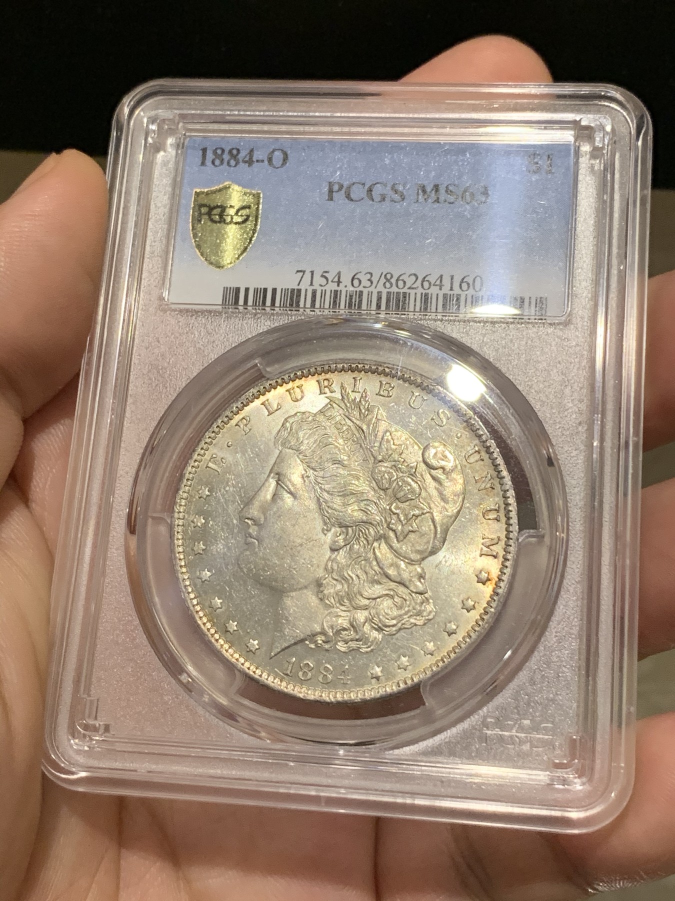 《竞宝斋》第190场-周日，周一 2场 (全场包邮) PCGS-MS63 1884-o 美国 摩根壹圆银币 类镜面光 包浆也漂亮