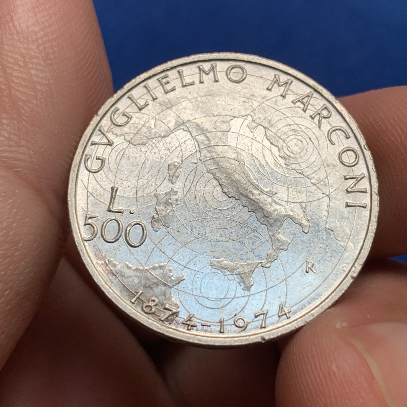 《竞宝斋》第190场-周日，周一 2场 (全场包邮) 意大利1974年马可尼诞辰百年500里拉银币