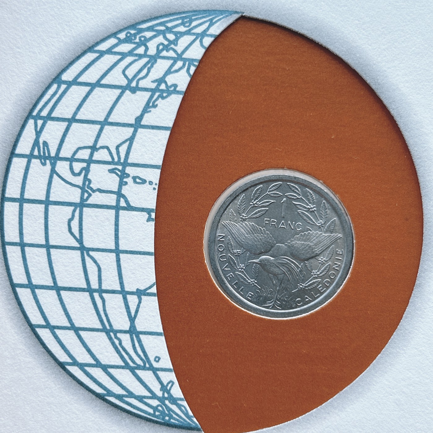 全场一元起拍 富兰克林世界钱币系列-邮币封 第16期 喀里多尼亚1977年1法郎硬币邮票首日封