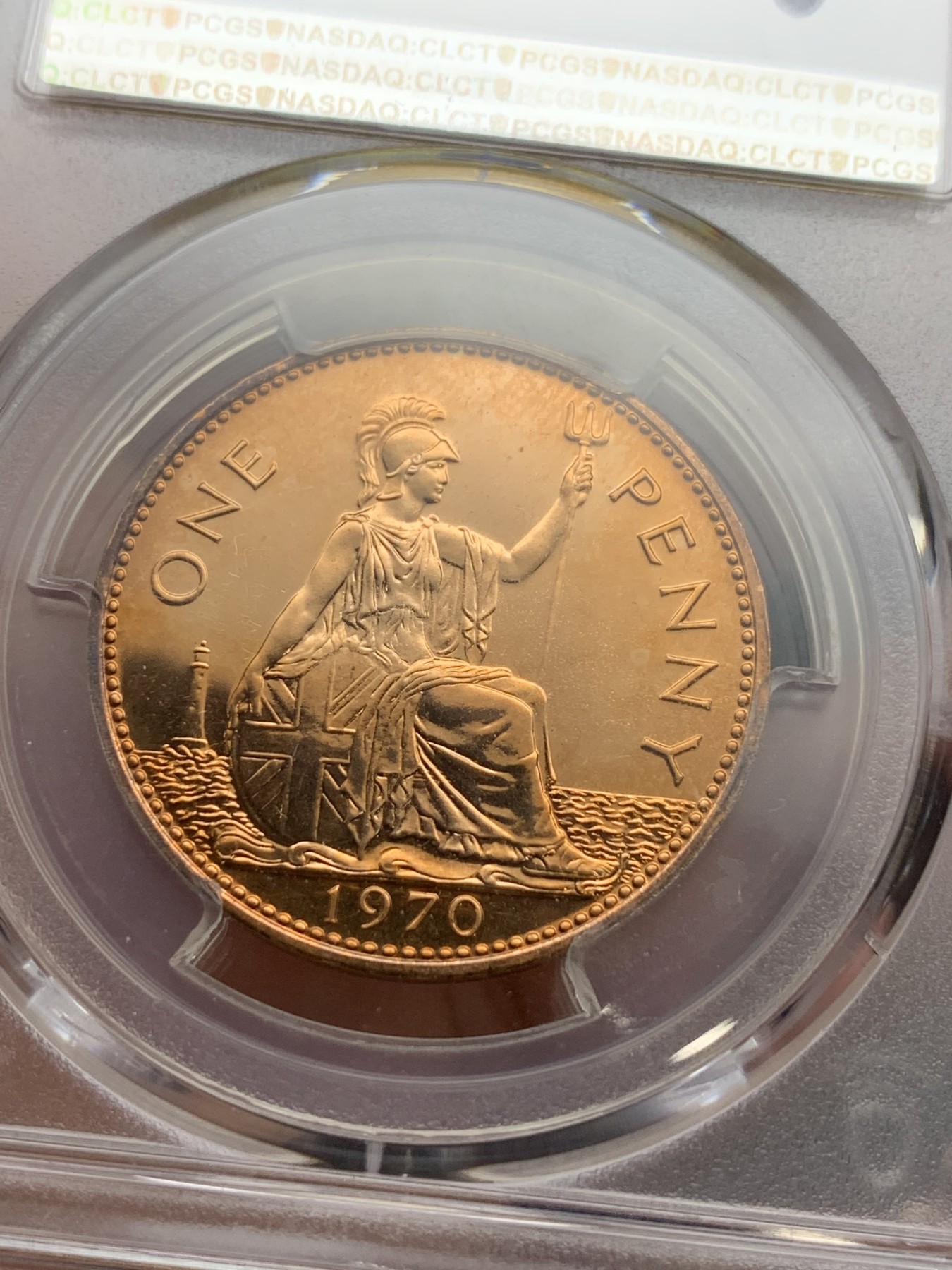 《竞宝斋》第190场-周日，周一 2场 (全场包邮) PCGS PR67RD 英国1970年精制1便士铜币