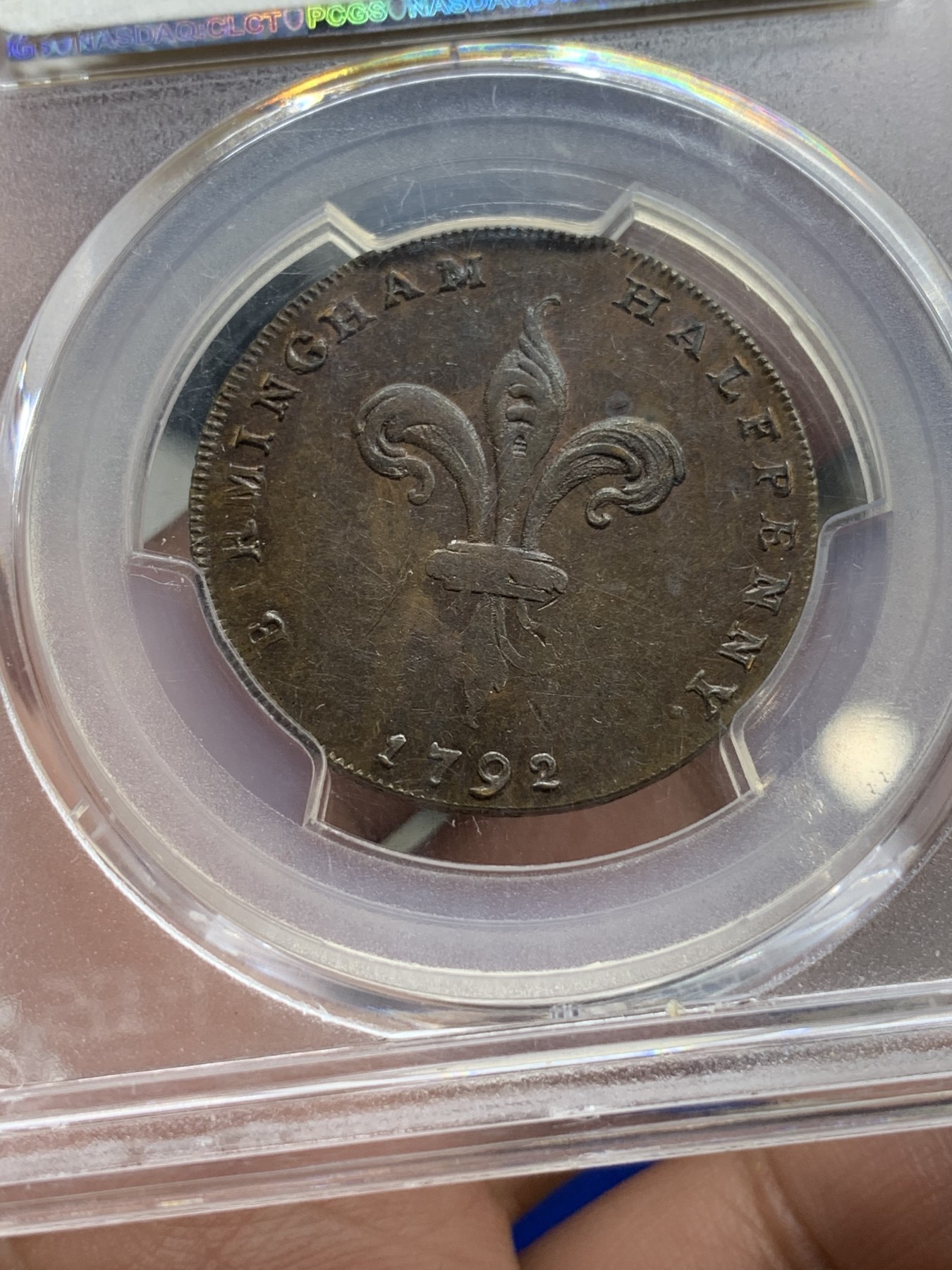 《竞宝斋》第190场-周日，周一 2场 (全场包邮) PCGS MS63BN 英国1792年伯明翰1/2便士代用铜币 冠军分！