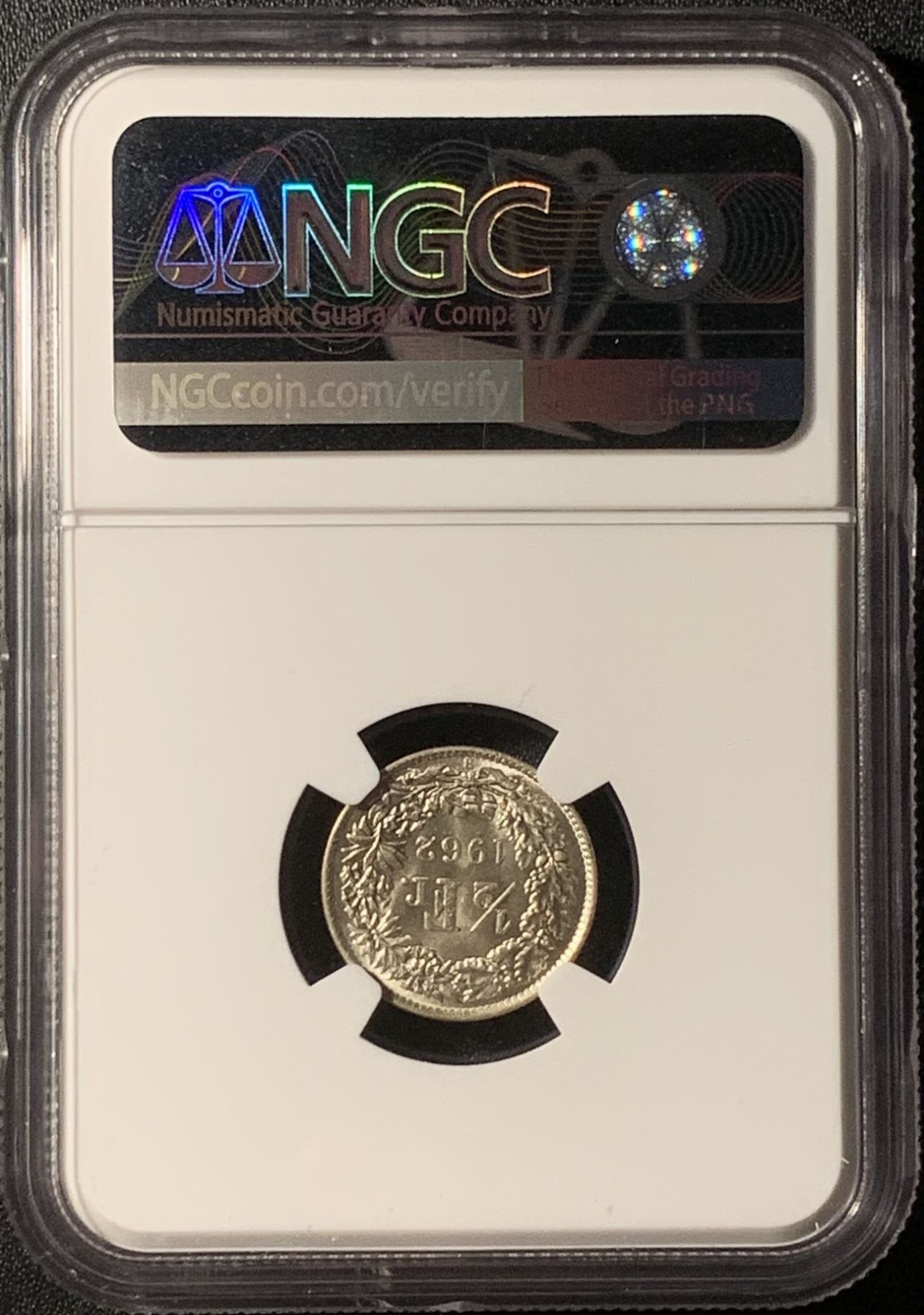 紫瑗钱币——第296期拍卖 瑞士 1962年 赫尔维蒂亚 1/2法郎 银币 NGC MS64