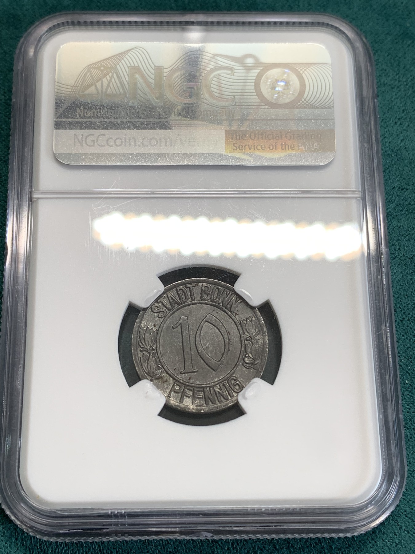 《竞宝斋》第190场-周日，周一 2场 (全场包邮) NGC-MS63 德国紧急状态货币，1920年波恩贝多芬10芬尼铁币，经典品种，凑套必备