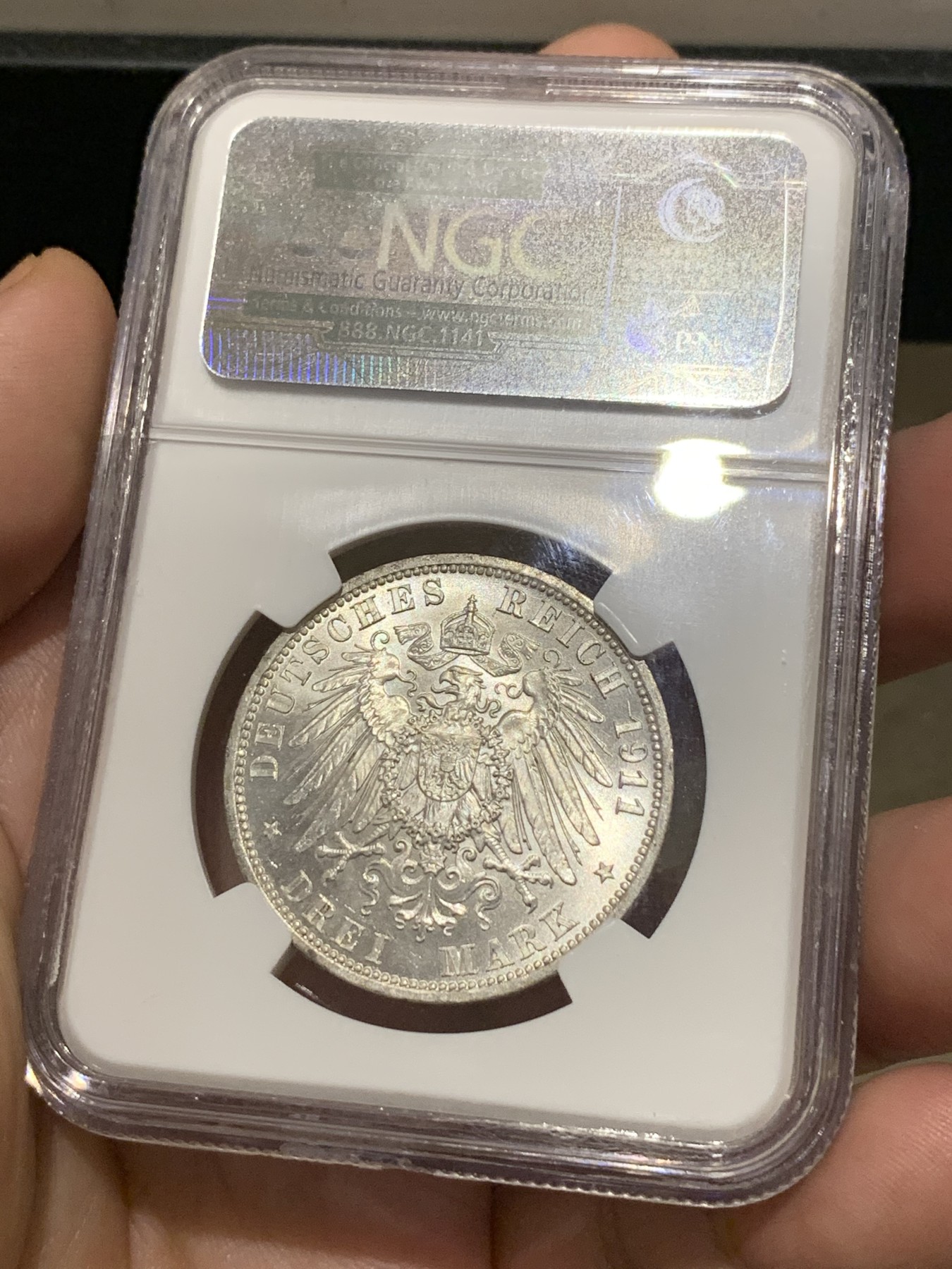 《竞宝斋》第190场-周日，周一 2场 (全场包邮) NGC MS65 德国1911年绍姆堡利普纪念3马克银币 难得高分