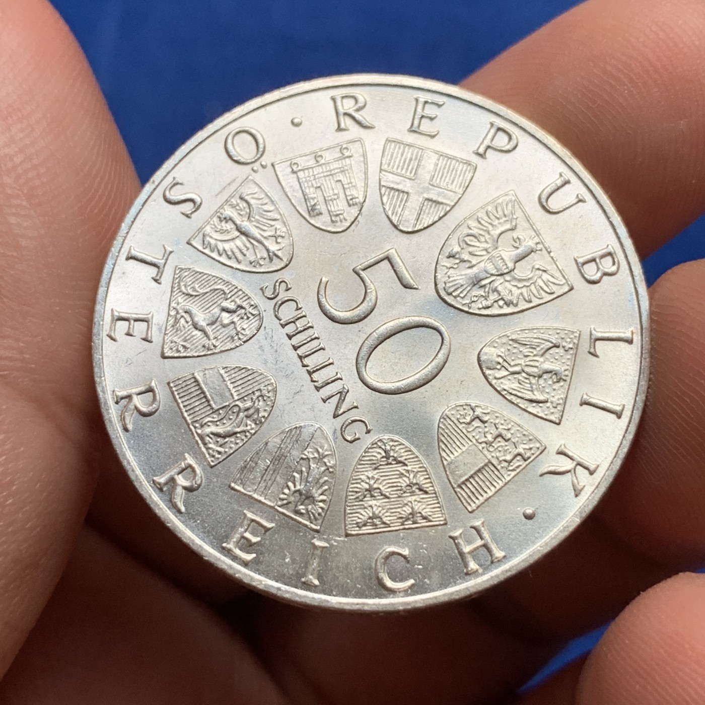 《竞宝斋》第190场-周日，周一 2场 (全场包邮) 奥地利  1968年50先令  第二共和国建国50周年纪念银币  20克  0.9银 UNC