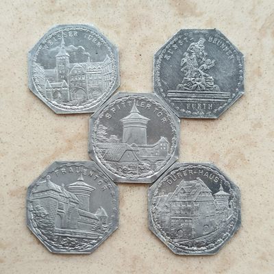 道一币馆币章第八场 - 德国紧急时期 纽伦堡20芬尼八角形代币45枚大全套 多图