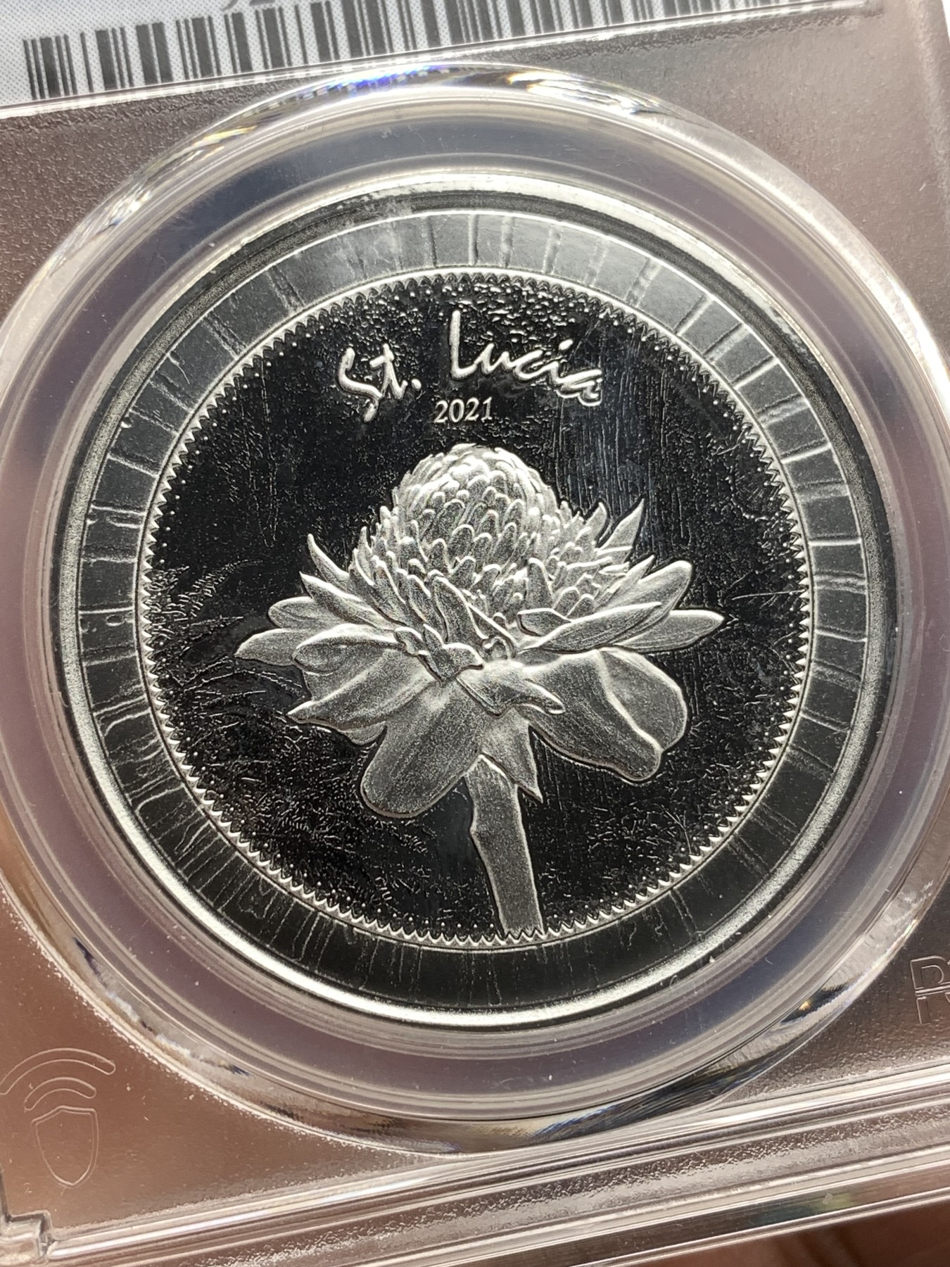 《竞宝斋》第190场-周日，周一 2场 (全场包邮) PCGS金盾 MS69 东加勒比2021年2元精制银币，唯一冠军分