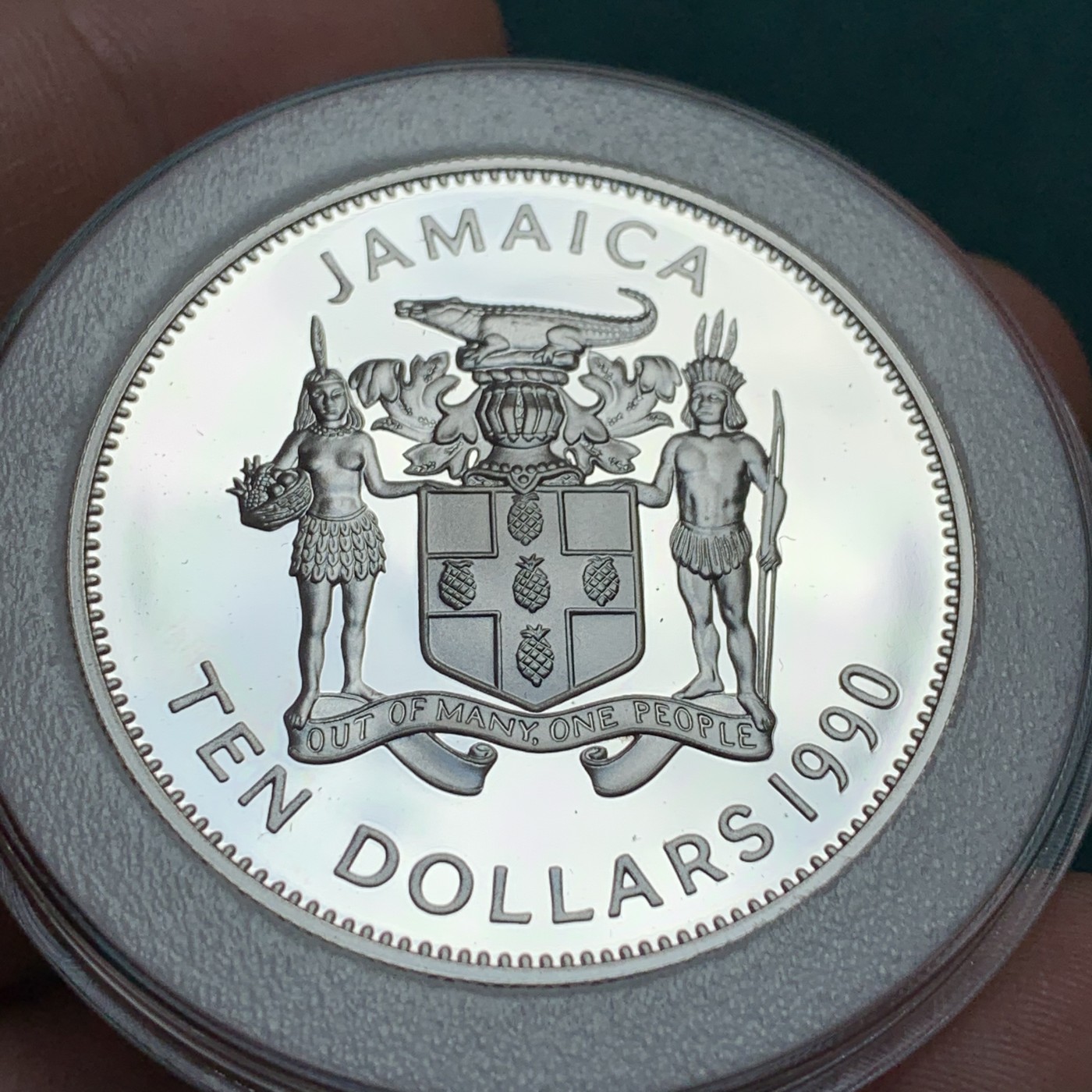 《竞宝斋》第190场-周日，周一 2场 (全场包邮) 1990 年 牙买加 哥伦布发现新大陆 纪念银币 925银 22.45克