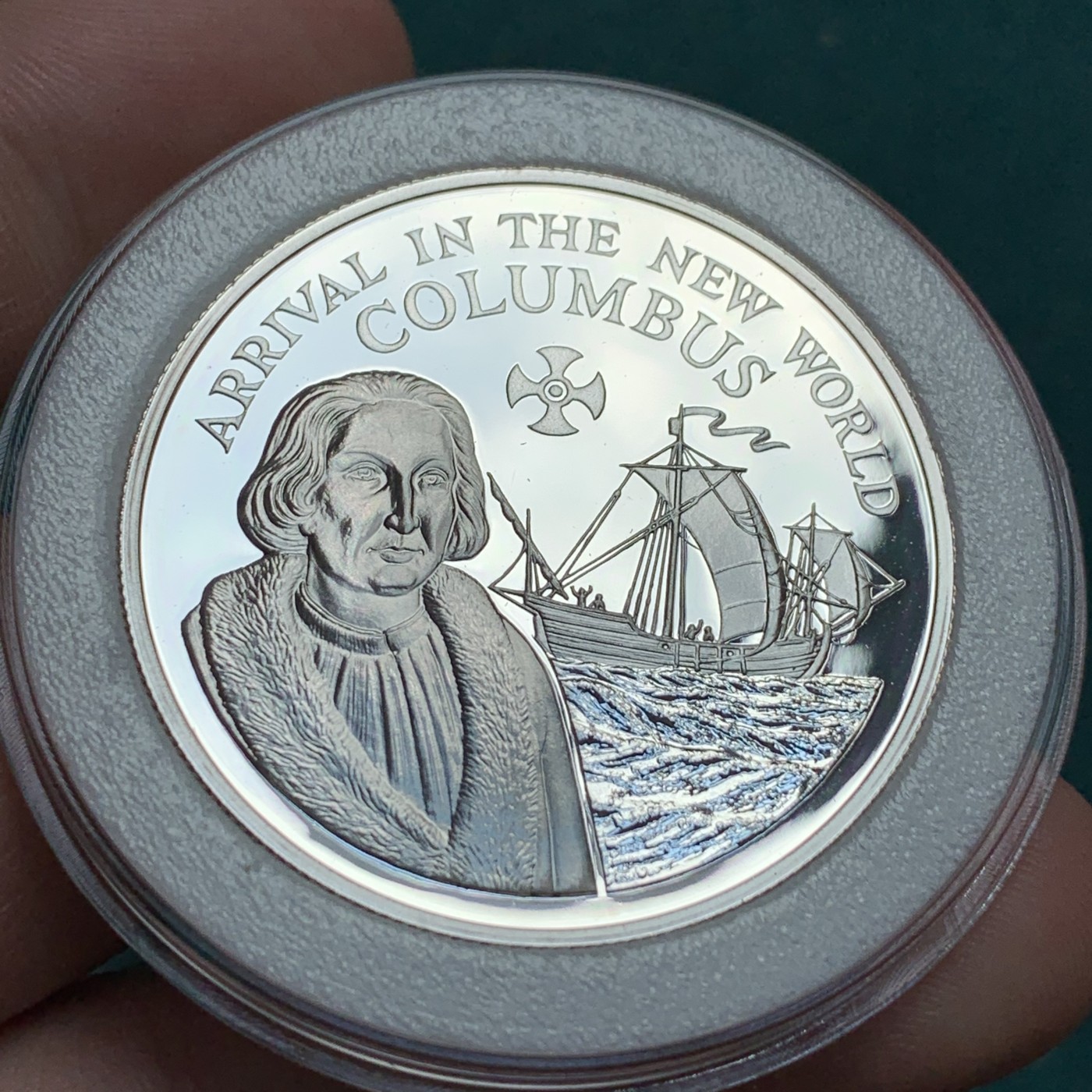 《竞宝斋》第190场-周日，周一 2场 (全场包邮) 1990 年 牙买加 哥伦布发现新大陆 纪念银币 925银 22.45克