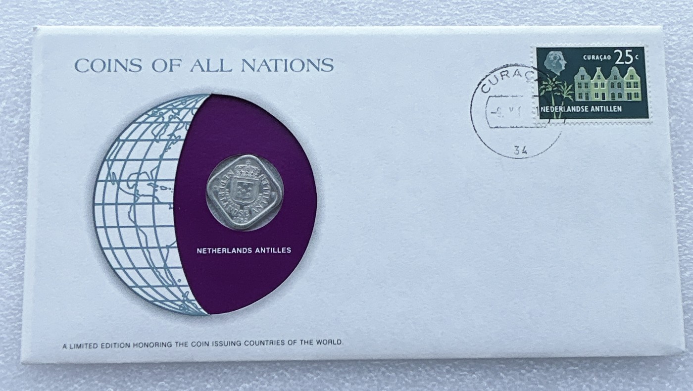 全场一元起拍 富兰克林世界钱币系列-邮币封 第16期 荷属安的列斯群岛1982年5分 邮票纪念封