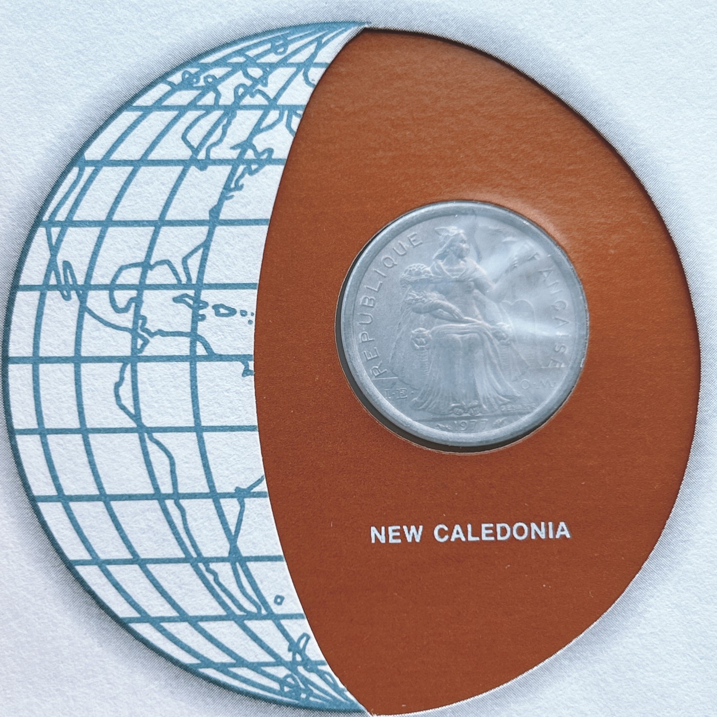 全场一元起拍 富兰克林世界钱币系列-邮币封 第16期 喀里多尼亚1977年1法郎硬币邮票首日封